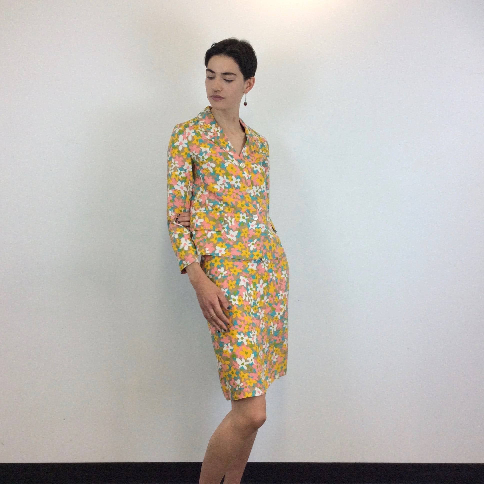 1960s Floral Print Blazer and Skirt Set Extra-Small - Image 7
