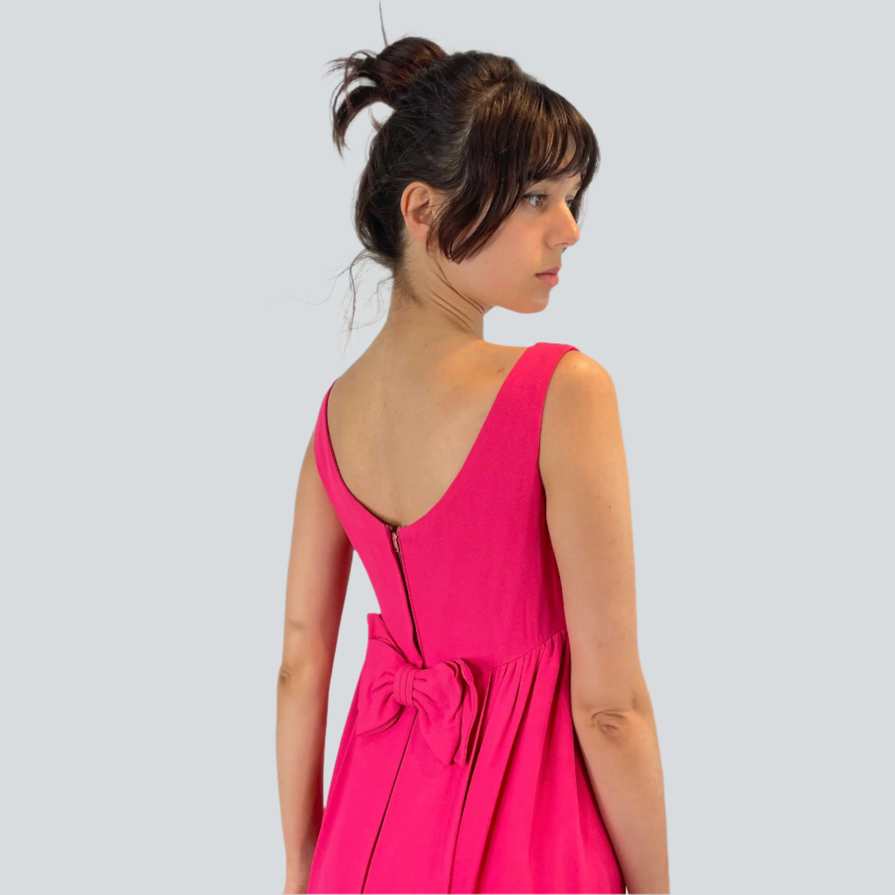 1960s Fuchsia Empire Waist Beaded Gown X-Small/ Small - Image 5
