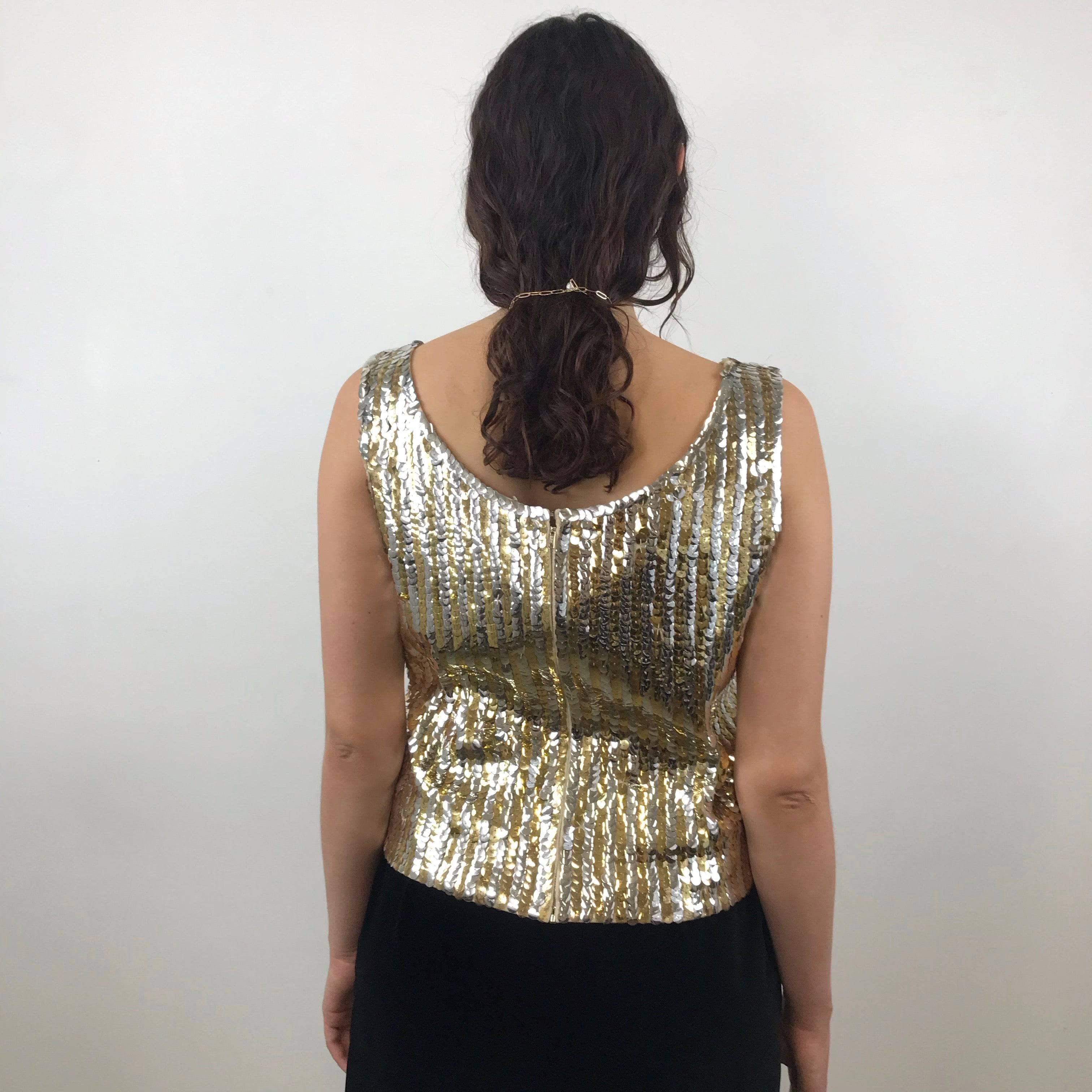1960s Gold and Silver Sleeveless Sequin Top Medium/Large - Image 5