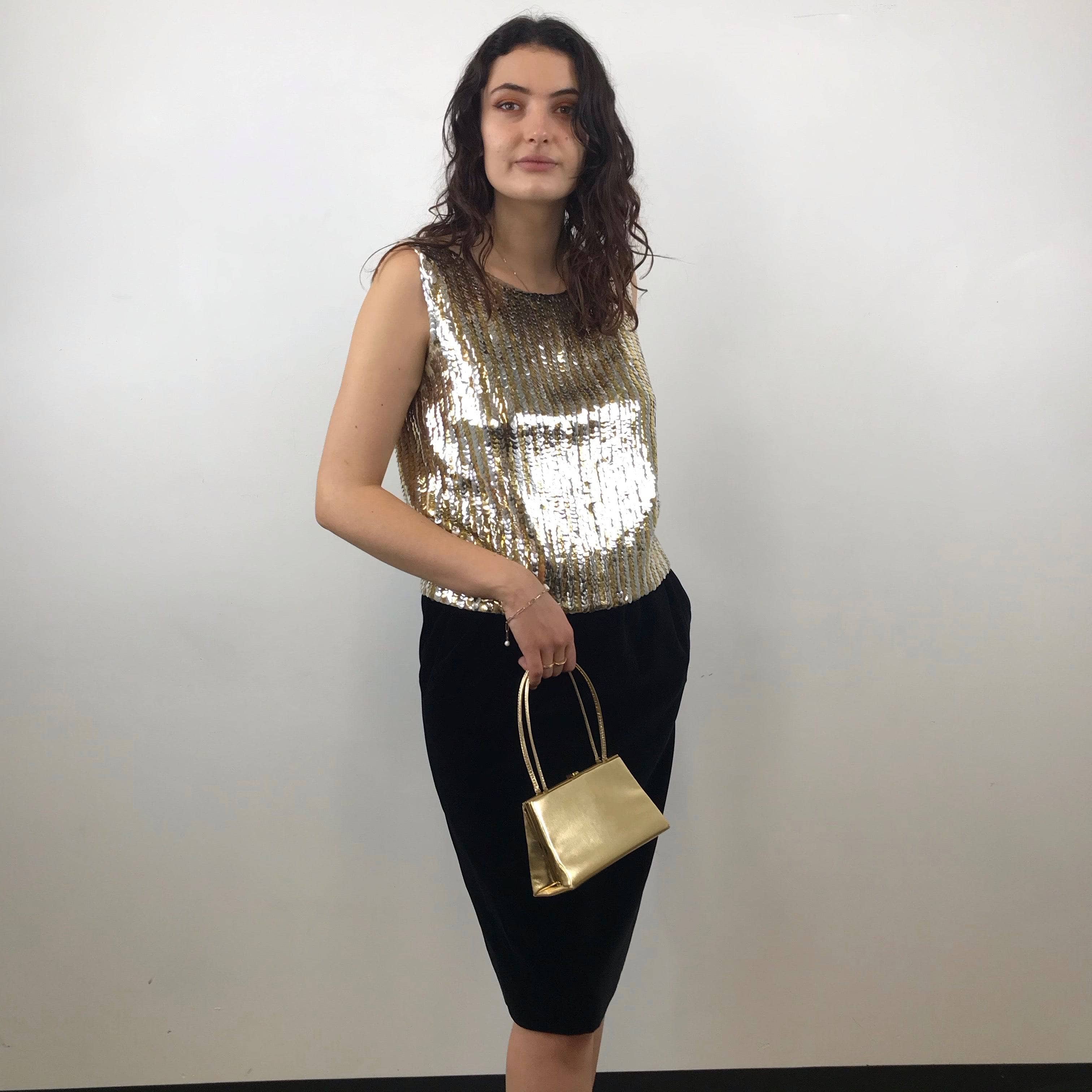 1960s Gold and Silver Sleeveless Sequin Top Medium/Large - Image 7