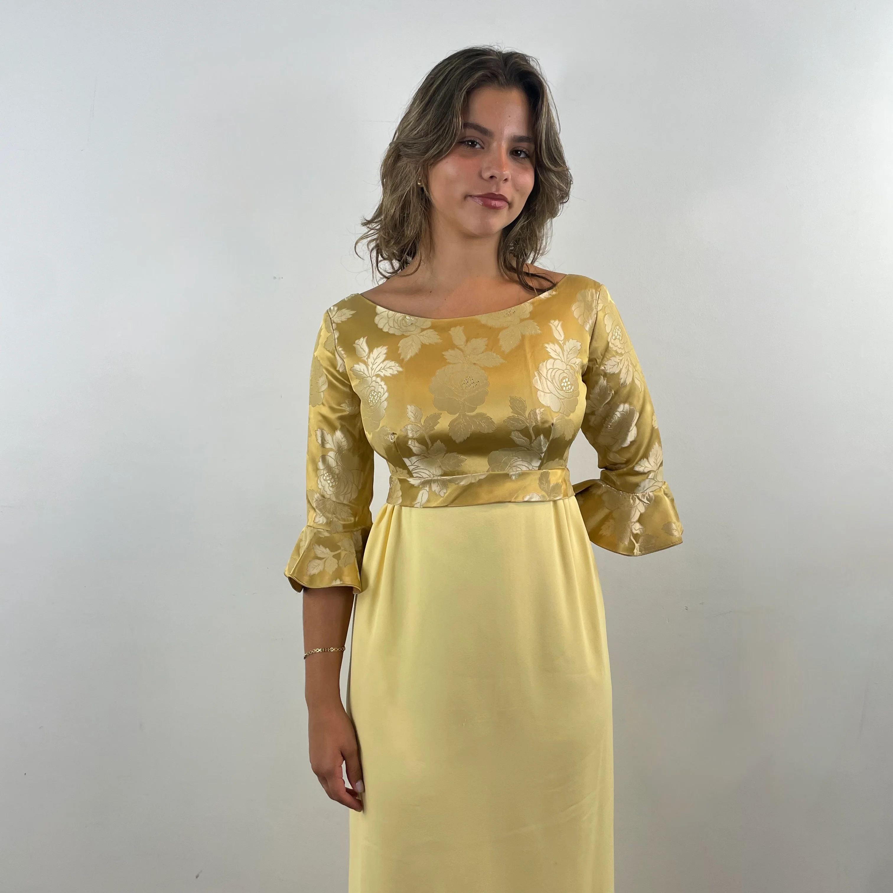 1960s Gold Empire Waist Gown Small