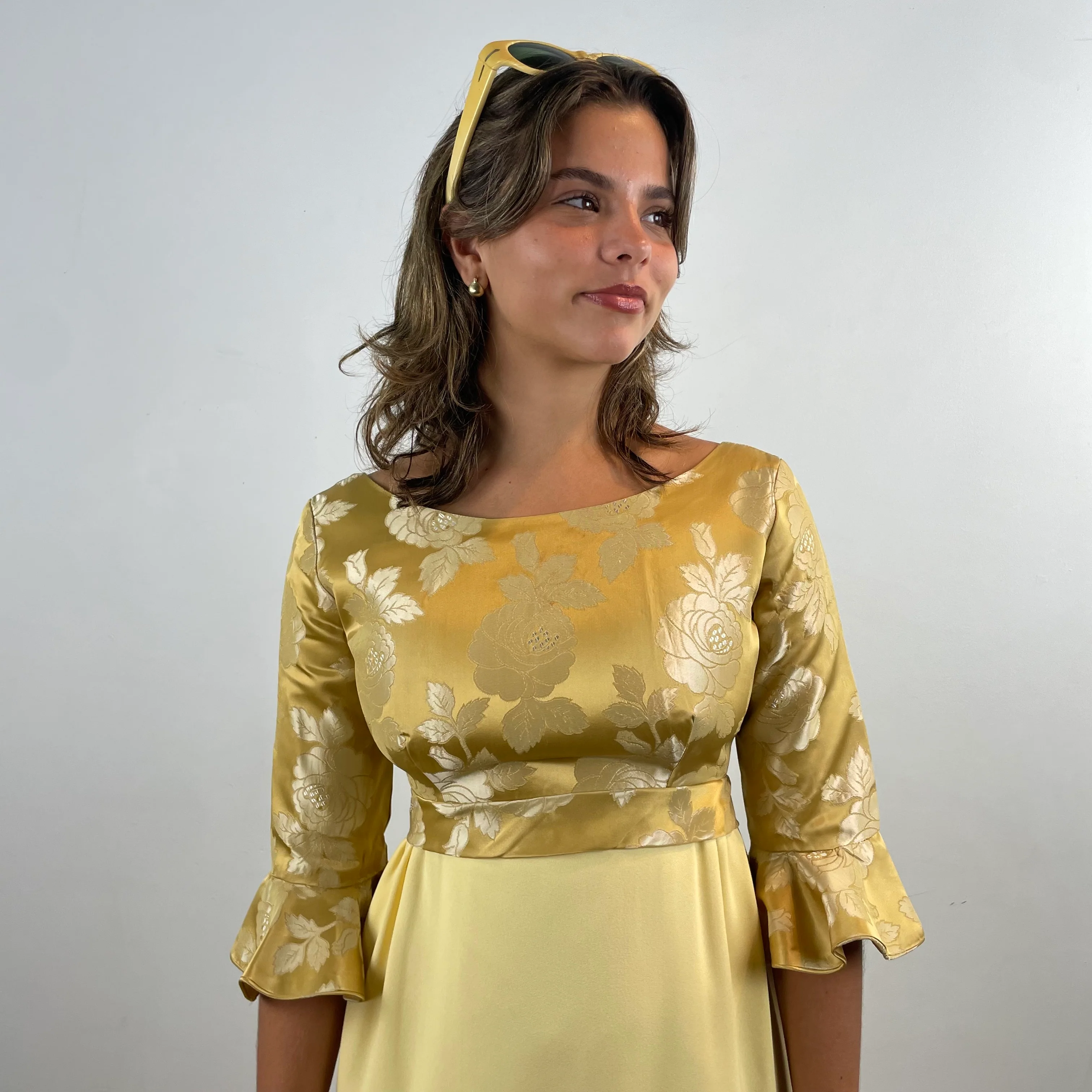 1960s Gold Empire Waist Gown Small - Image 5