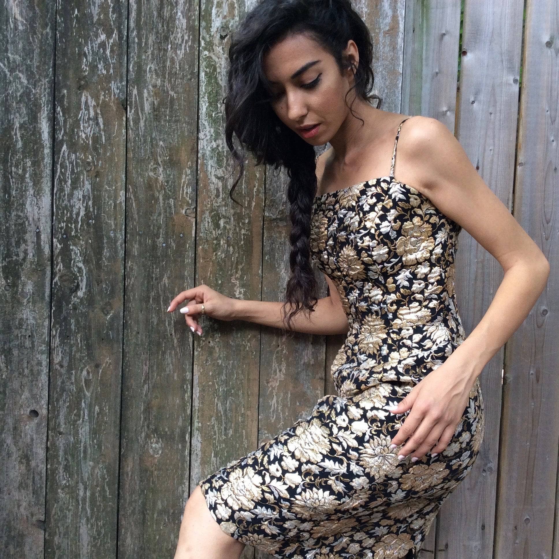 1960s Gold,silver & black Brocade Cocktail Dress Small - Image 3
