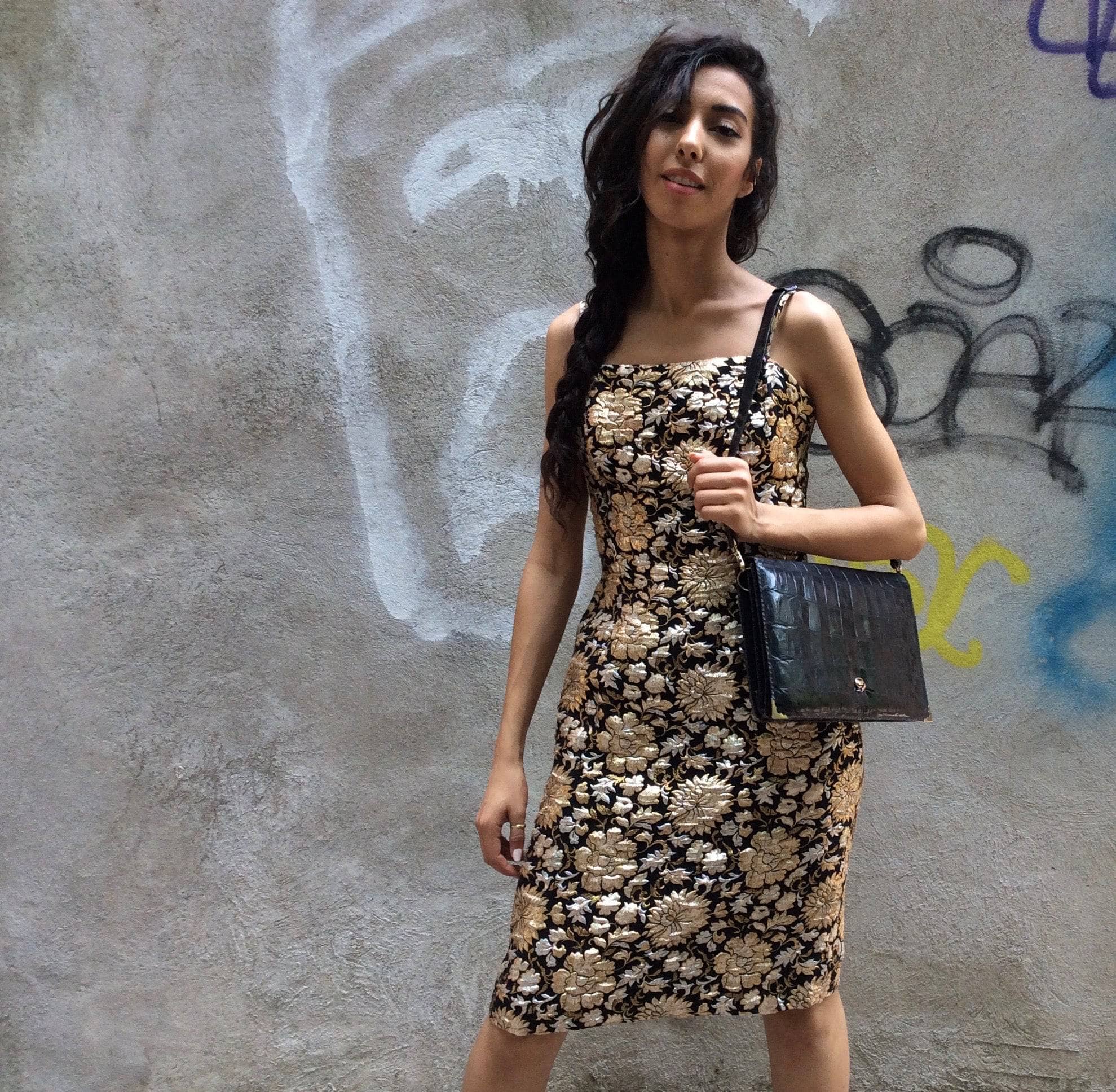 1960s Gold,silver & black Brocade Cocktail Dress Small - Image 4