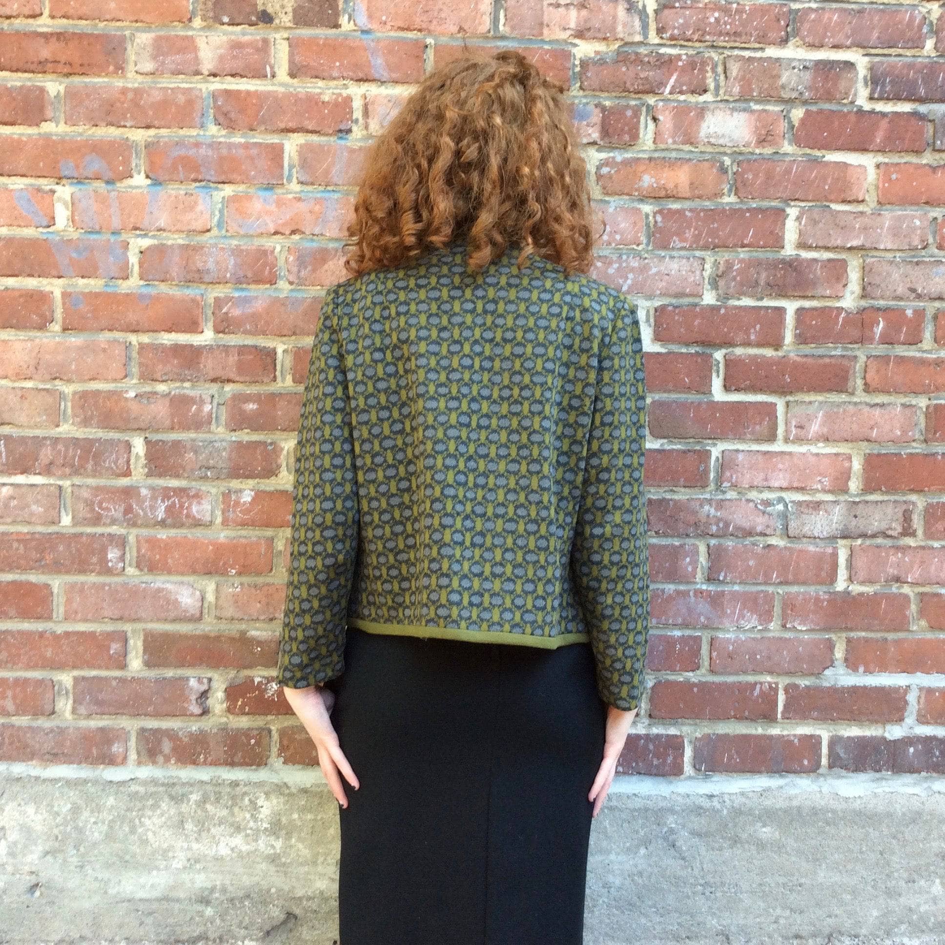 1960s Green and Grey ¾ Sleeve Wool Knit Blazer M - Image 3