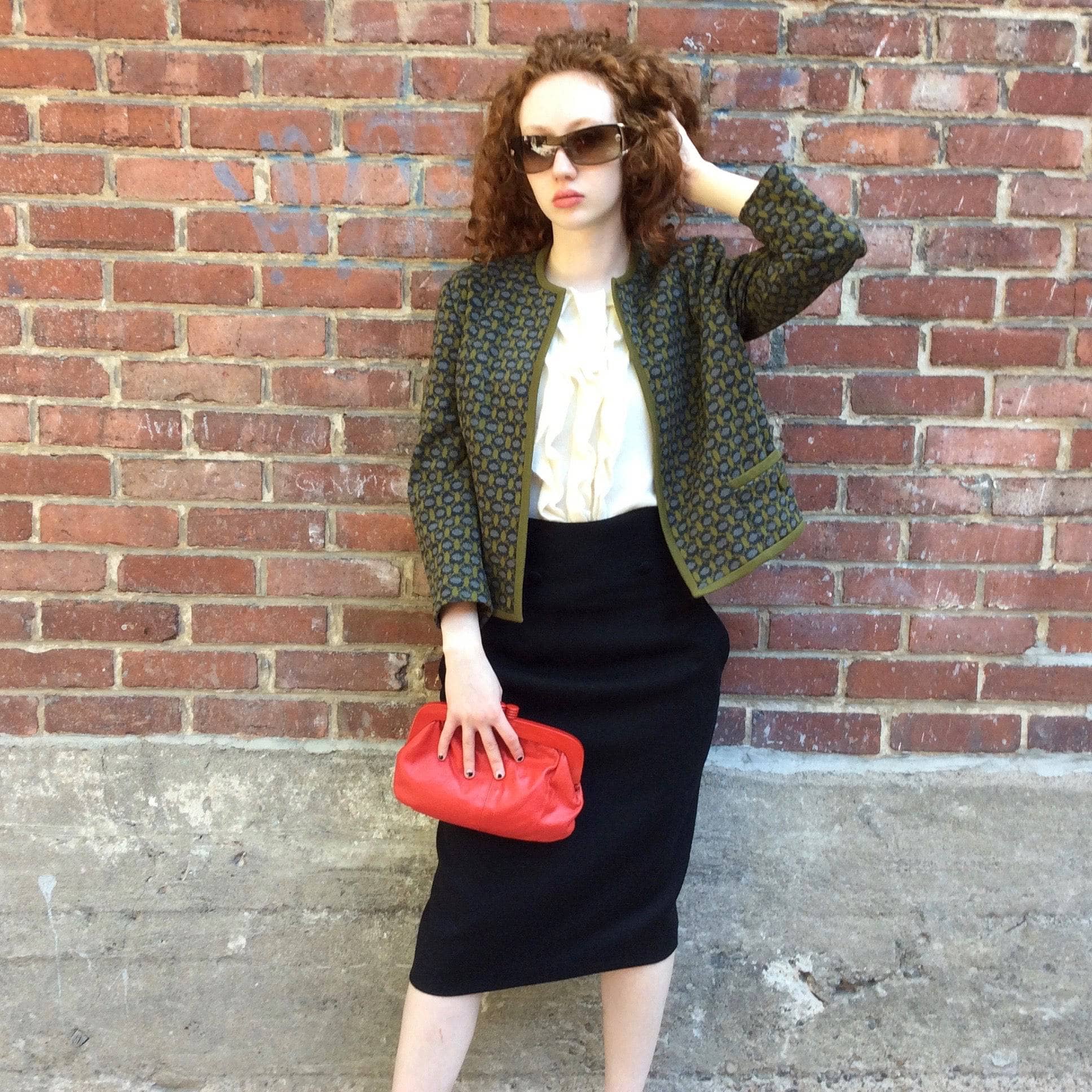 1960s Green and Grey ¾ Sleeve Wool Knit Blazer M - Image 5
