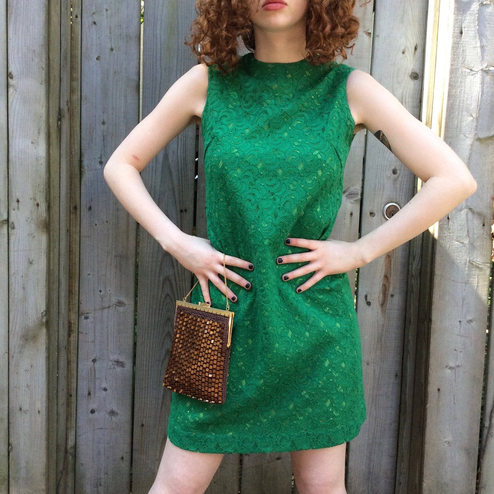 1960s Green Lace Mini Shift Dress Small - Image 5
