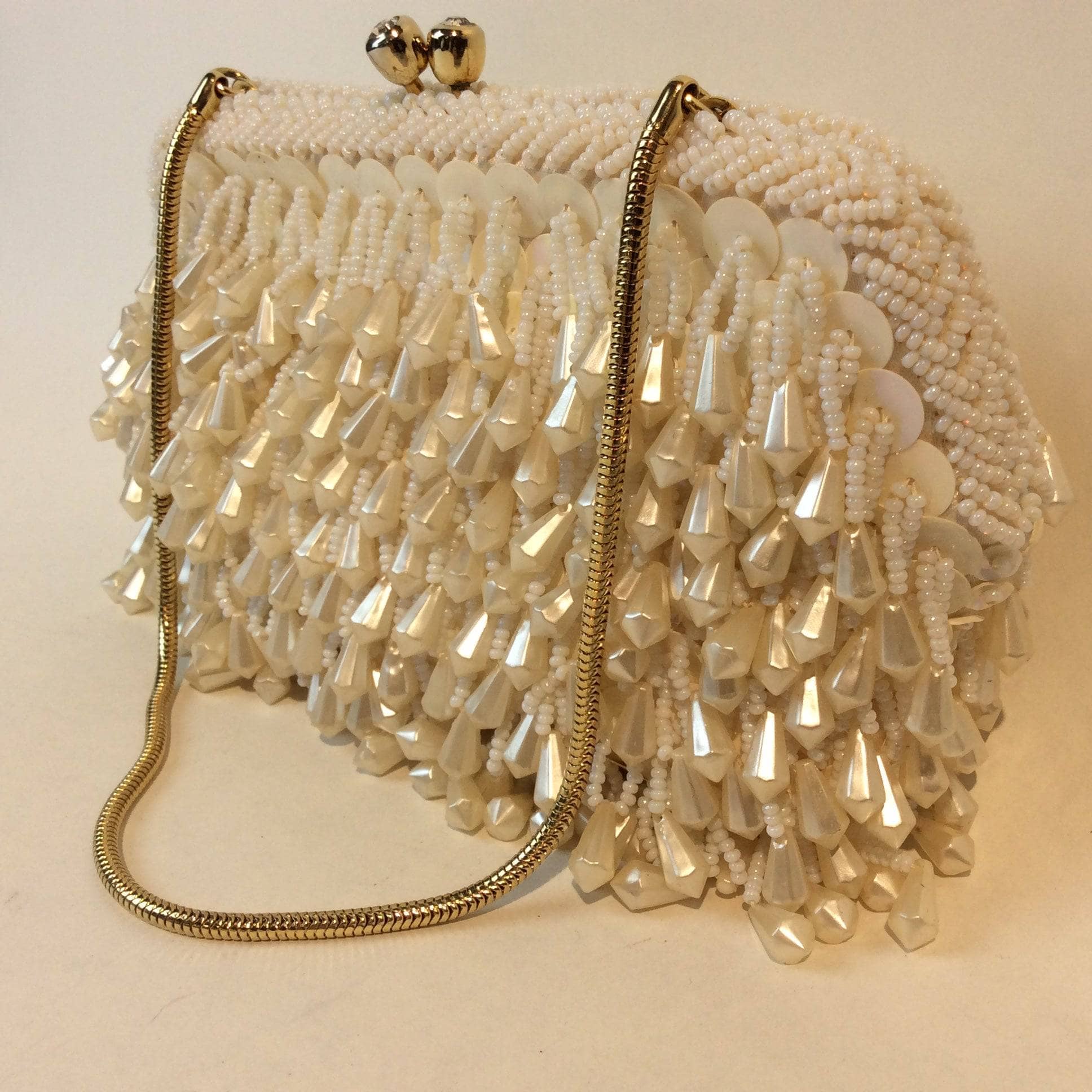 1960's Ivory Bead and Sequin Evening Clutch Bag - Image 5