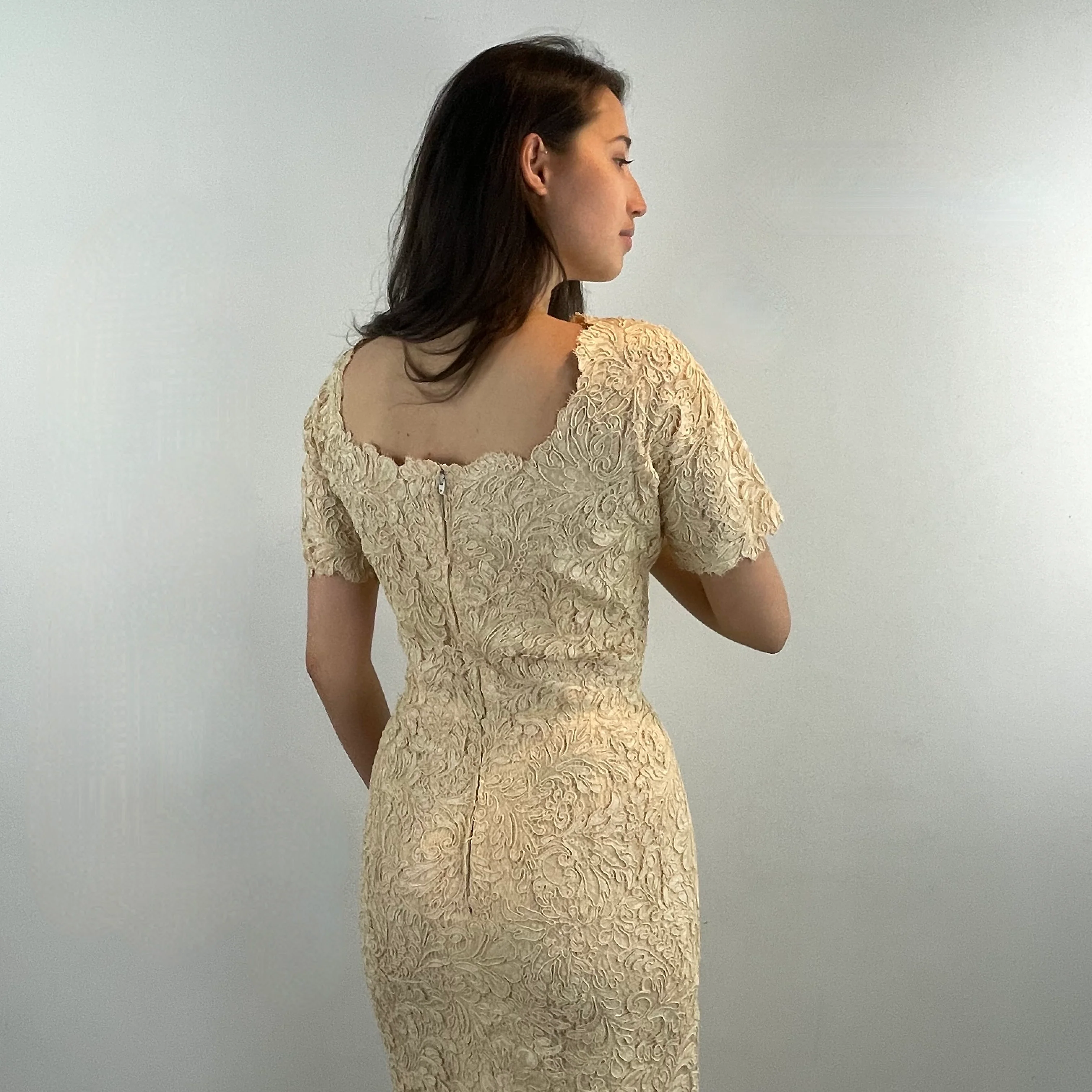 1960s Ivory Short Sleeve Lace Dress Small/Medium - Image 5