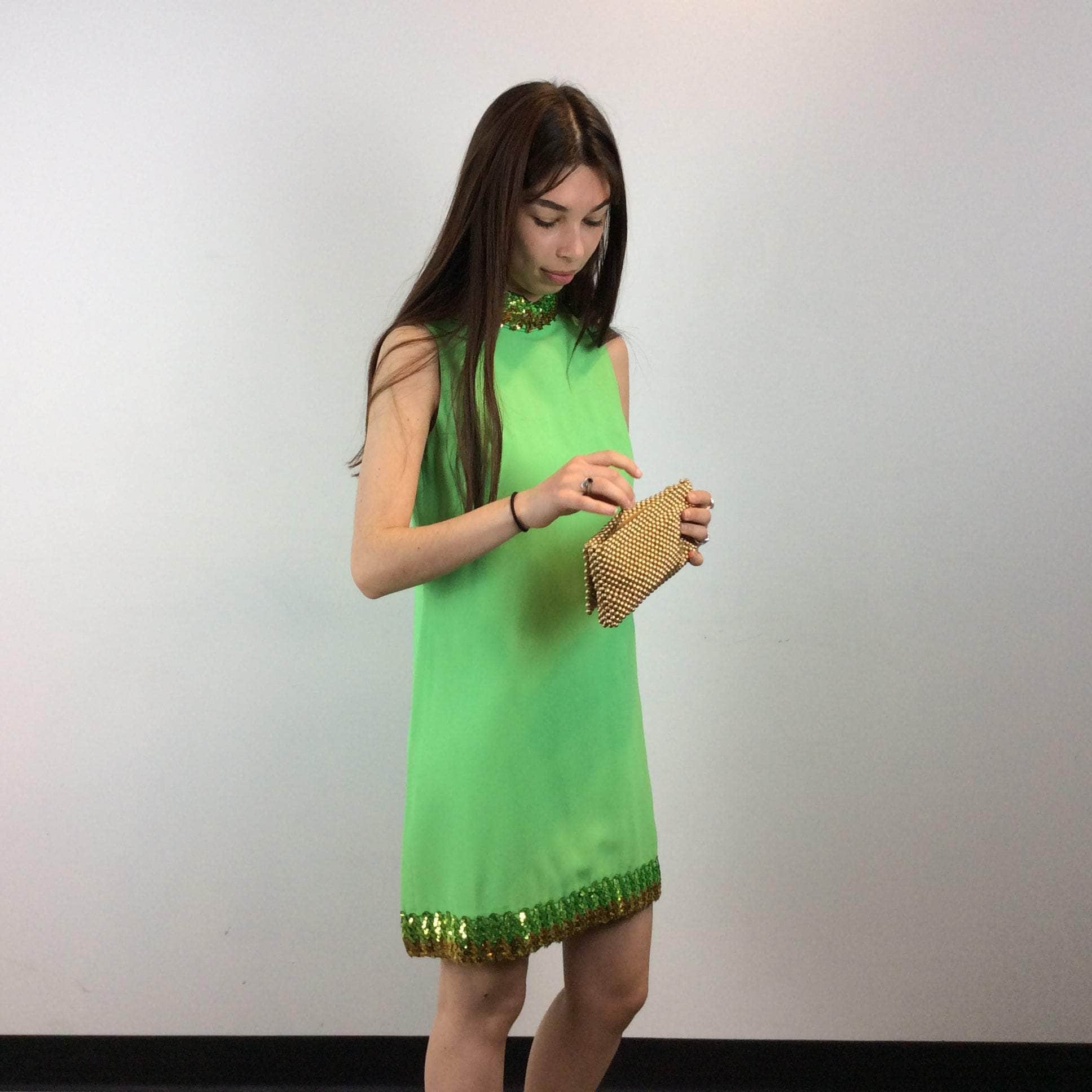 1960s Lime Green Petite Shift Mini Dress Small/Medium