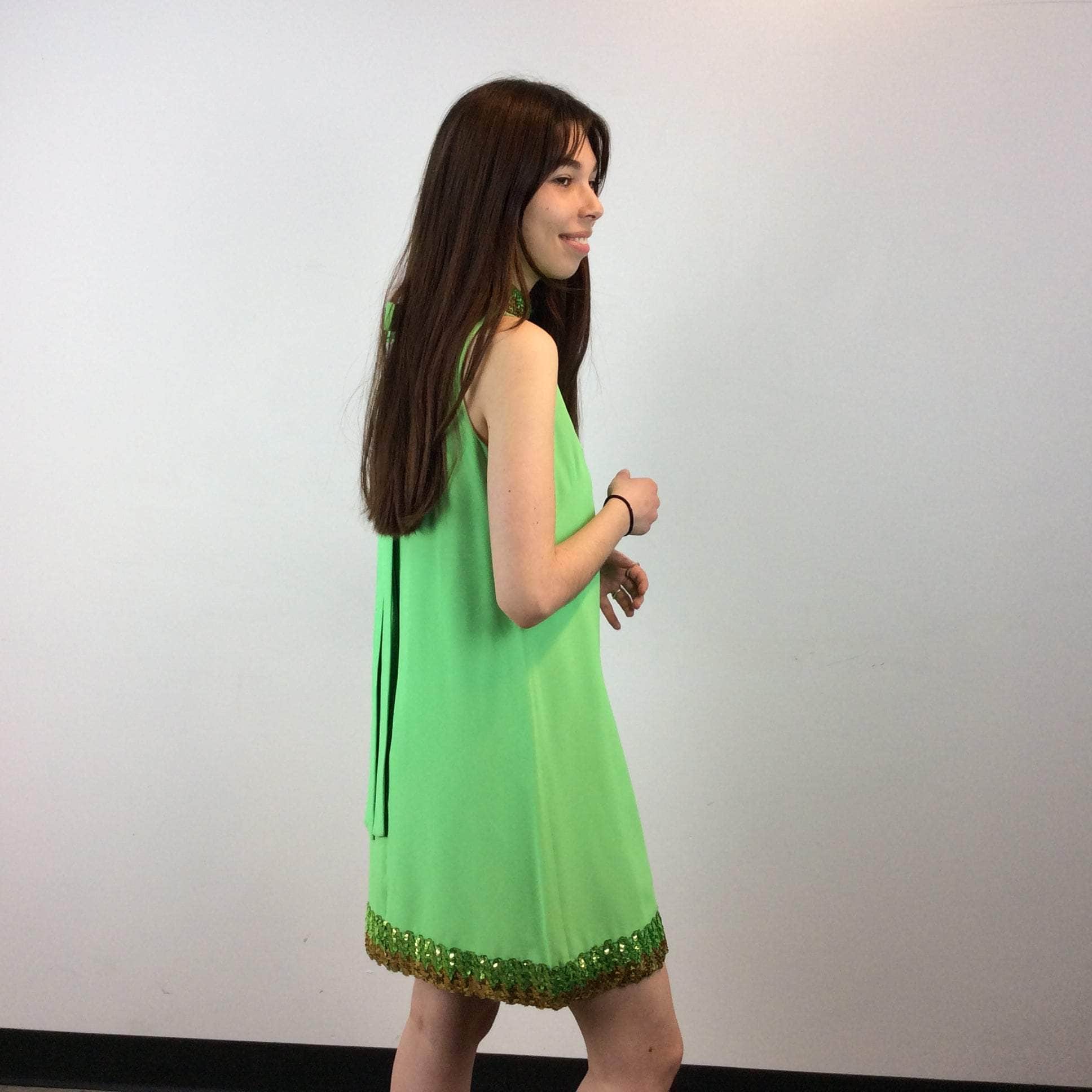 1960s Lime Green Petite Shift Mini Dress Small/Medium - Image 3
