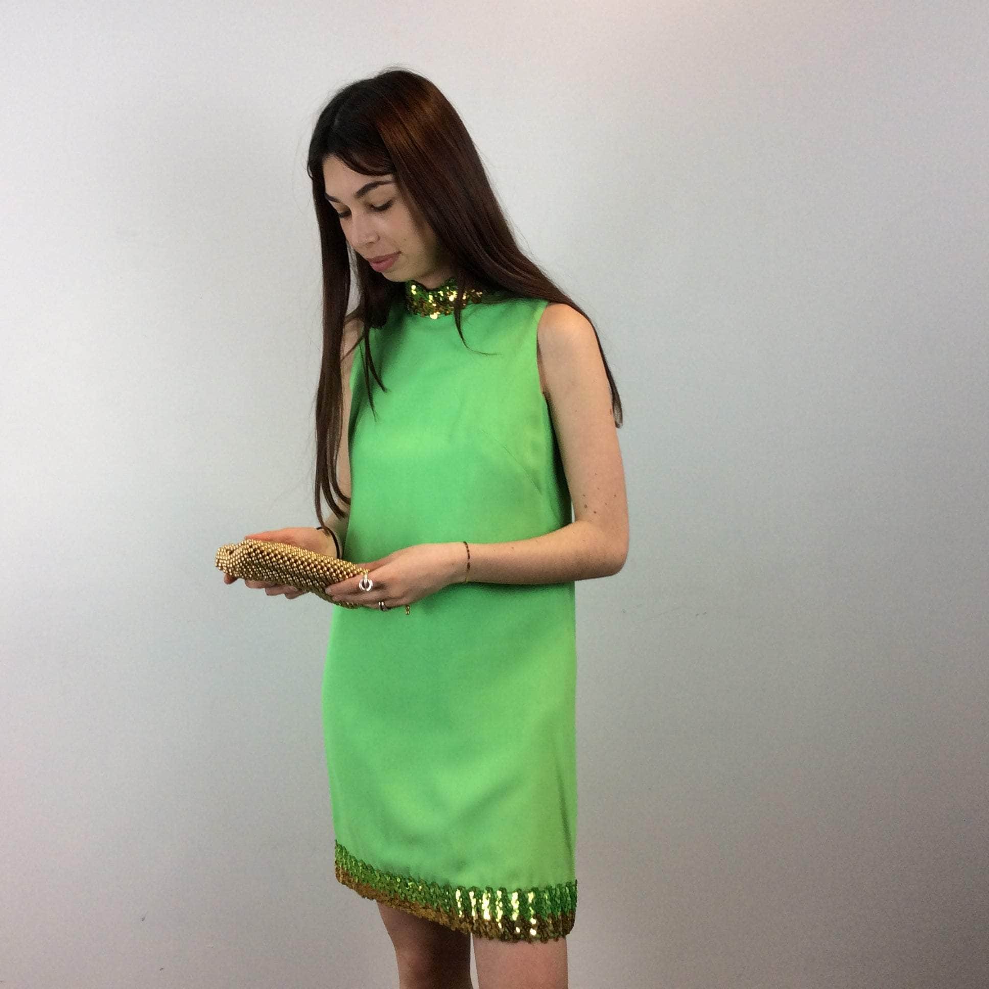 1960s Lime Green Petite Shift Mini Dress Small/Medium - Image 5