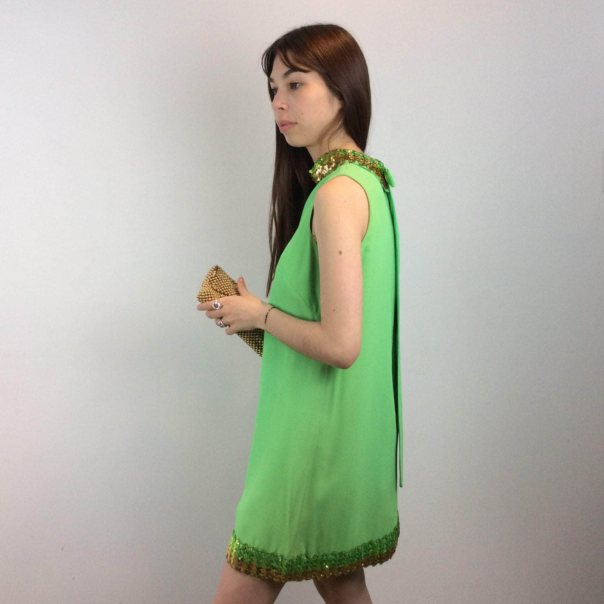 1960s Lime Green Petite Shift Mini Dress Small/Medium - Image 6