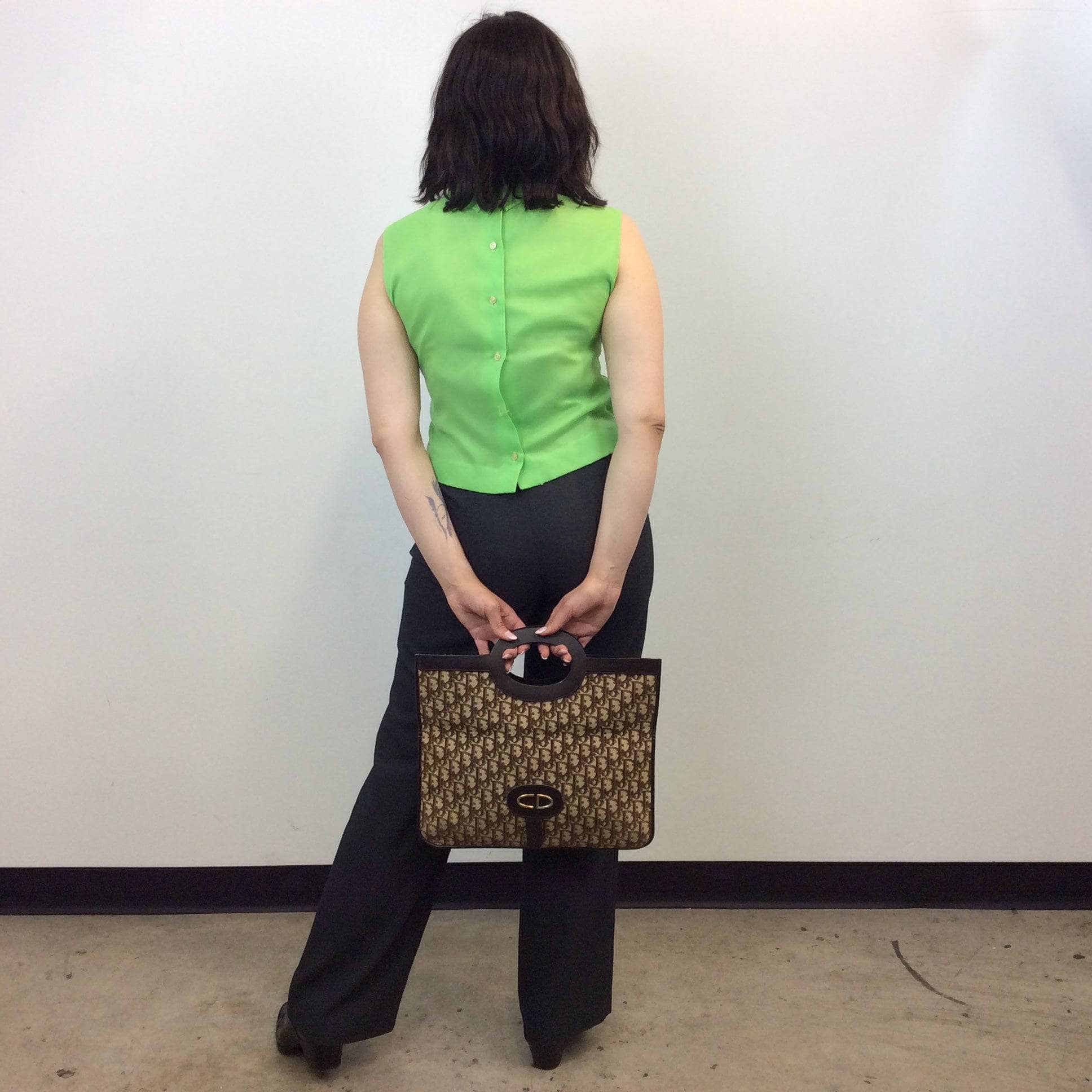 1960s Lime sleeveless Cropped Blouse Medium - Image 3