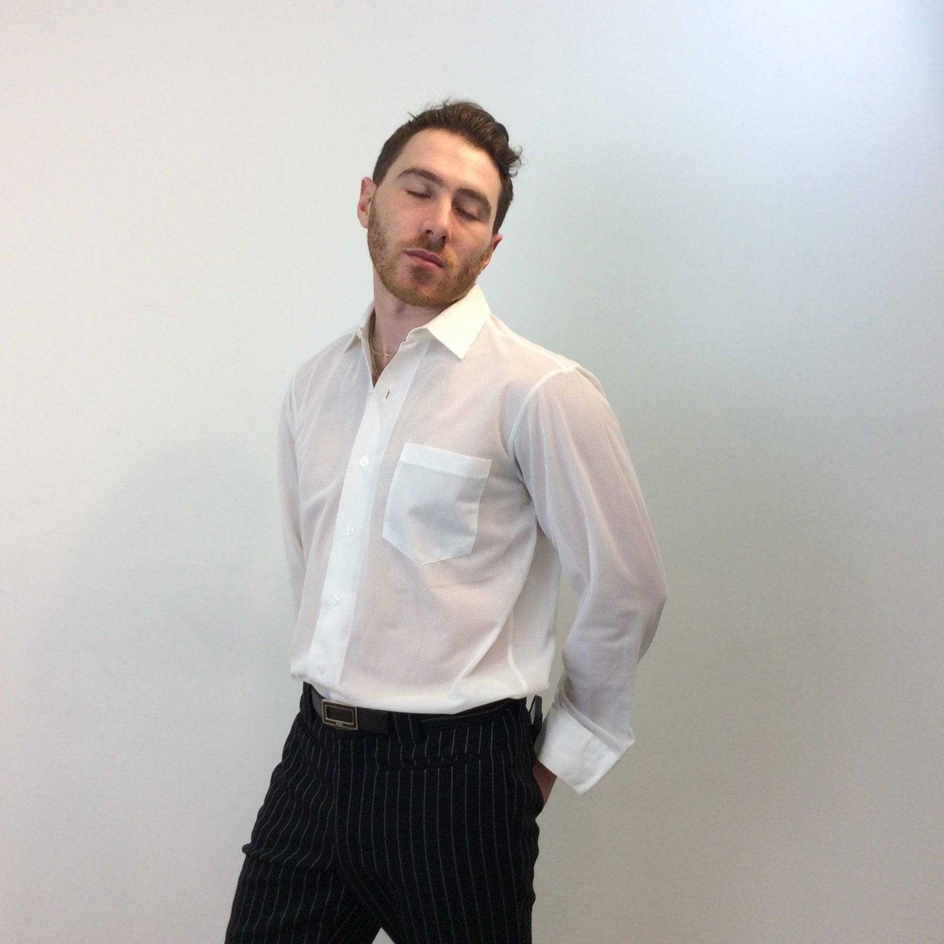 1960s Men's White Mesh-Style Shirt Medium - Image 5
