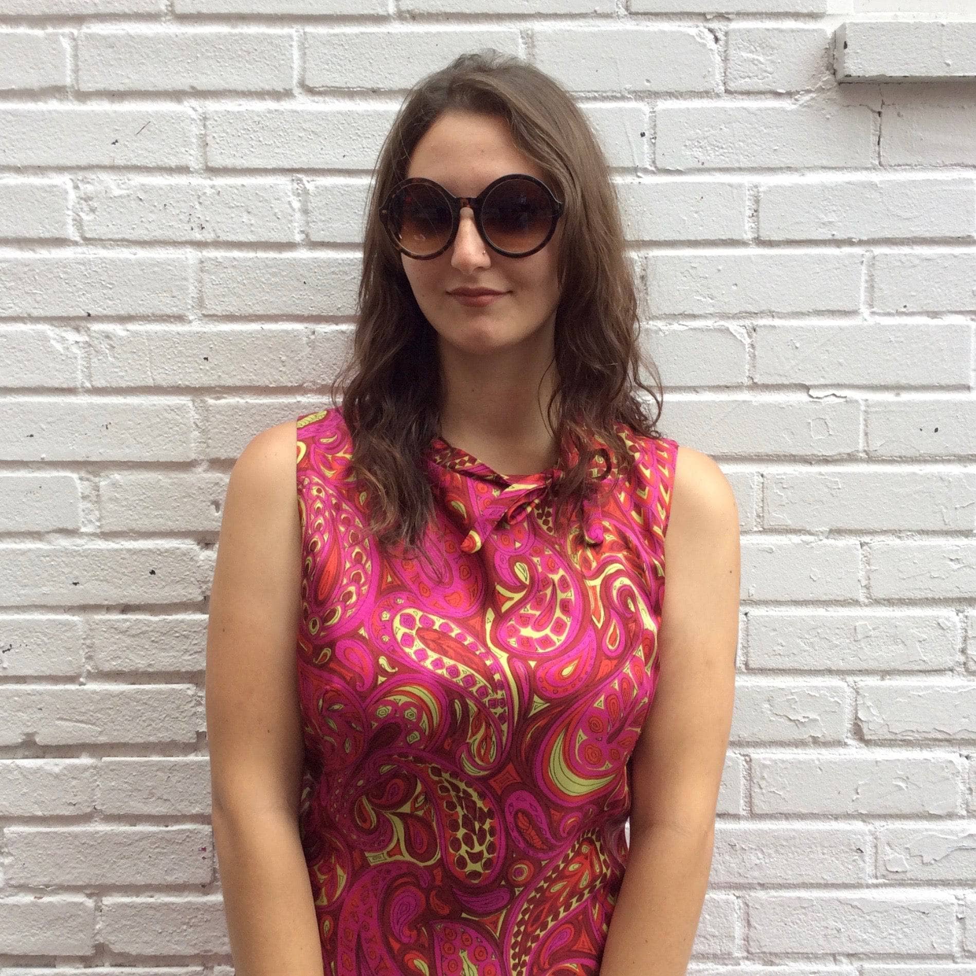 1960s Paisley Bold Print Sheath Dress S/M - Image 4