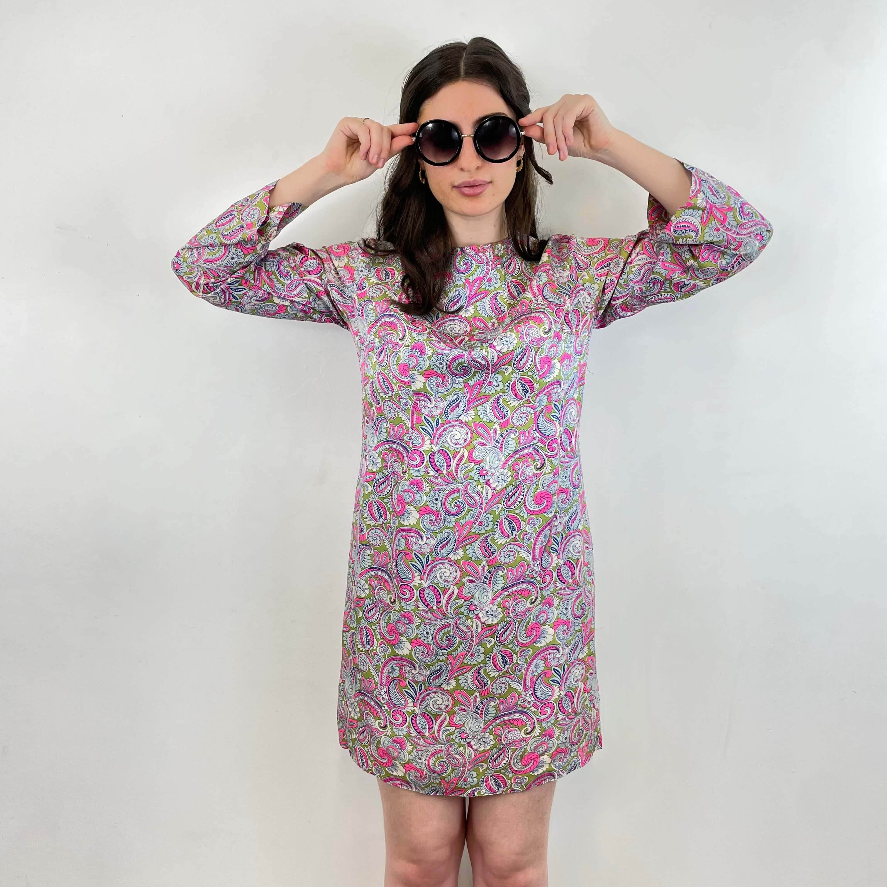 1960s Paisley Mini Shift Dress Medium - Image 4
