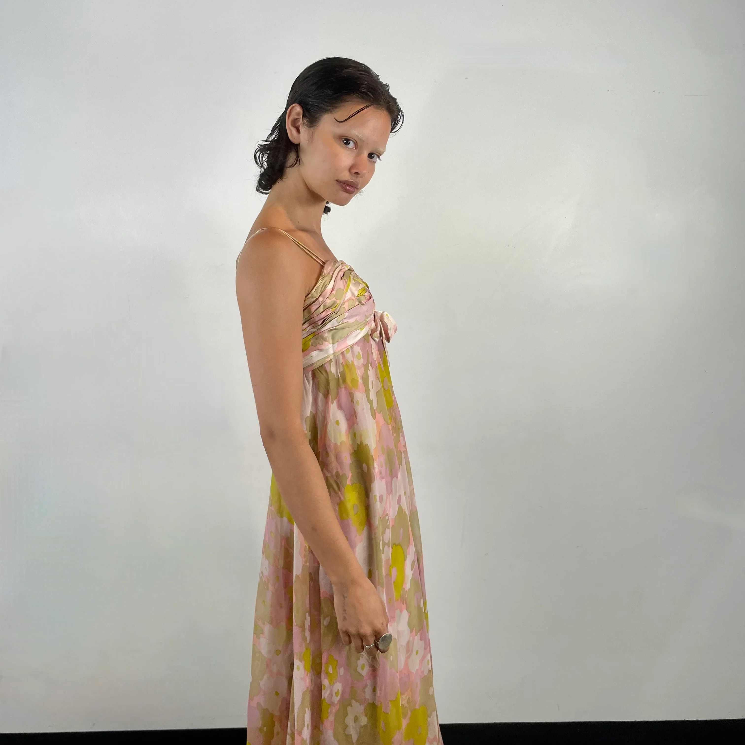 1960s Pastel Colour Silk Chiffon Midi Dress Small - Image 3