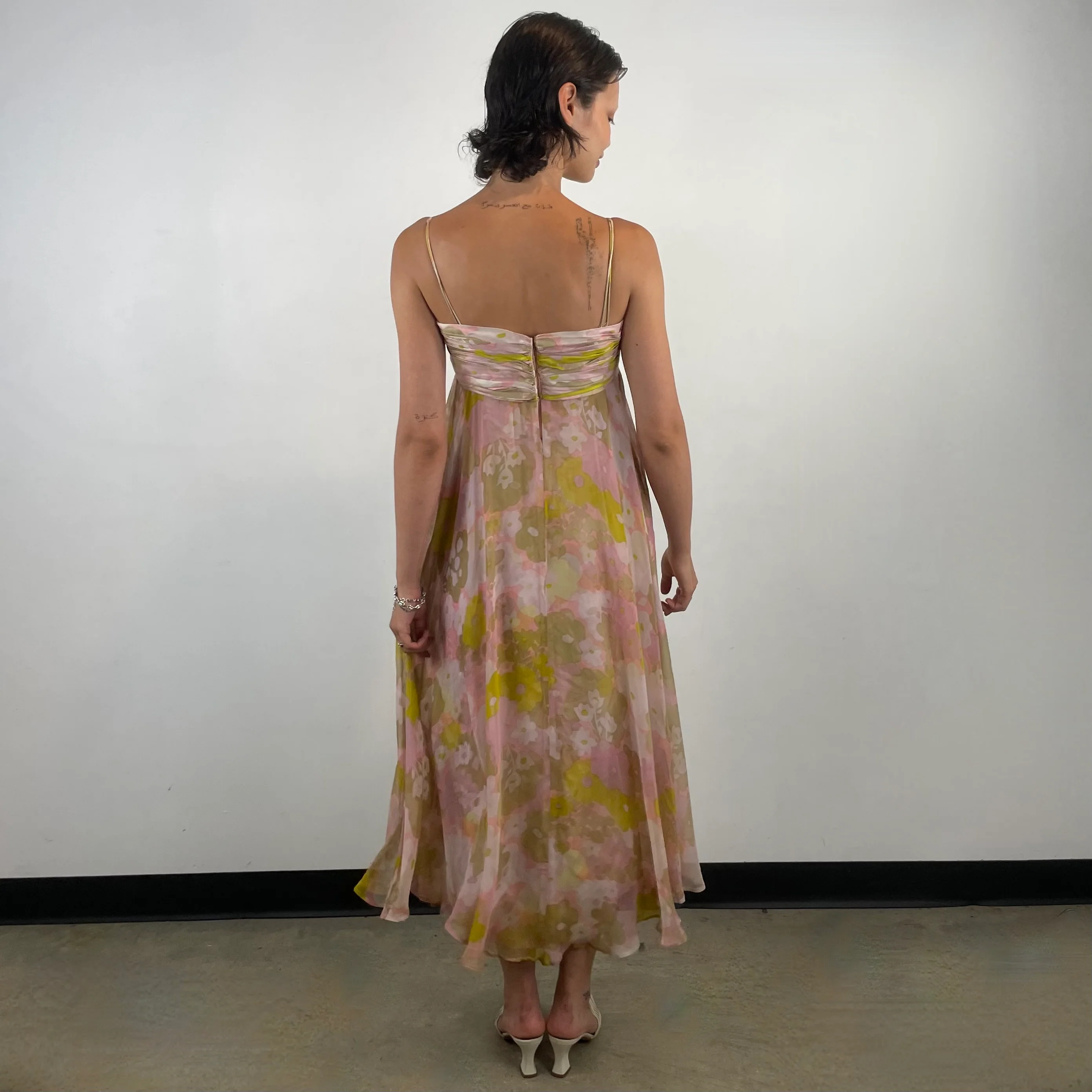 1960s Pastel Colour Silk Chiffon Midi Dress Small - Image 6
