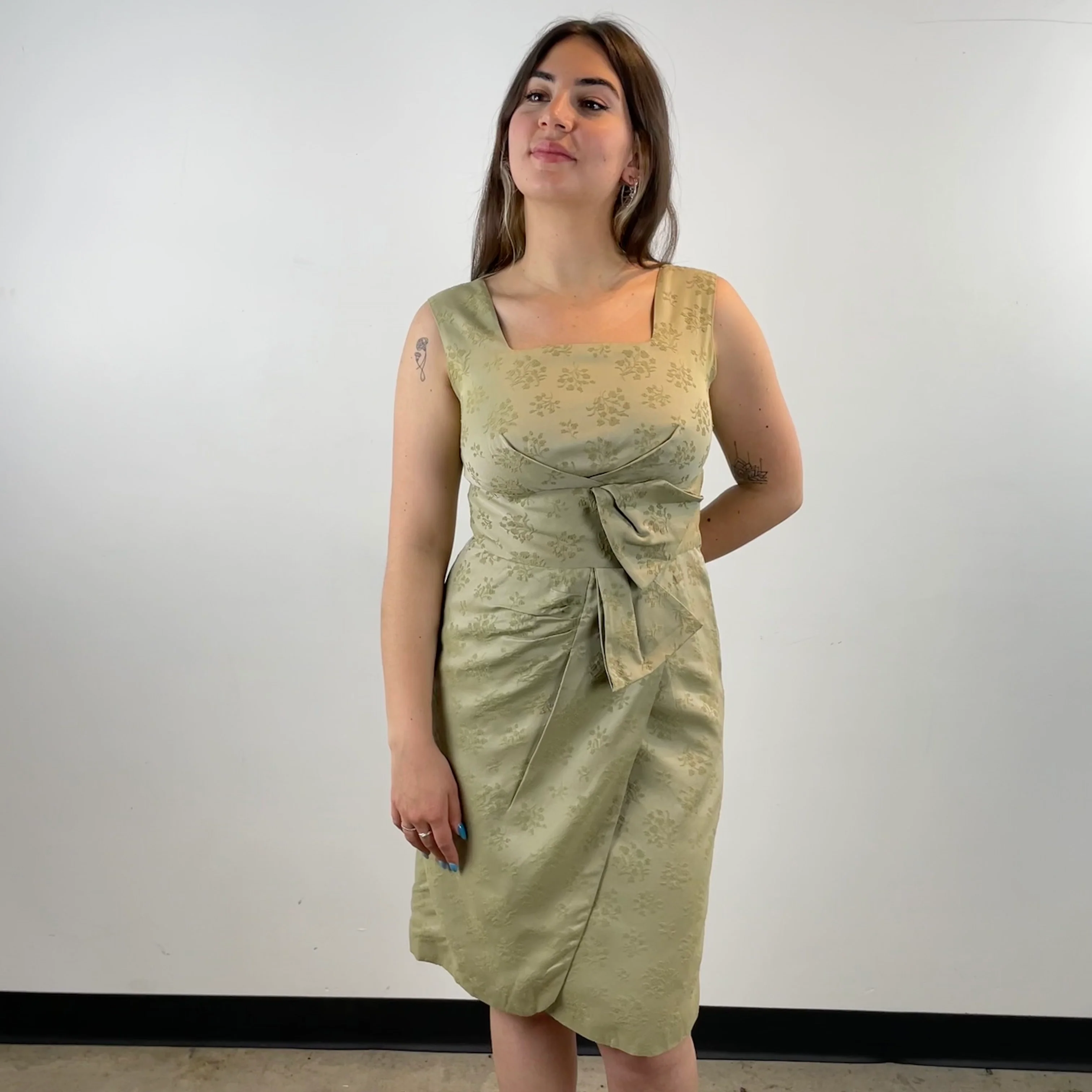 1960s Sage Green Brocade Dress and Bolero Set Medium/Small - Image 3
