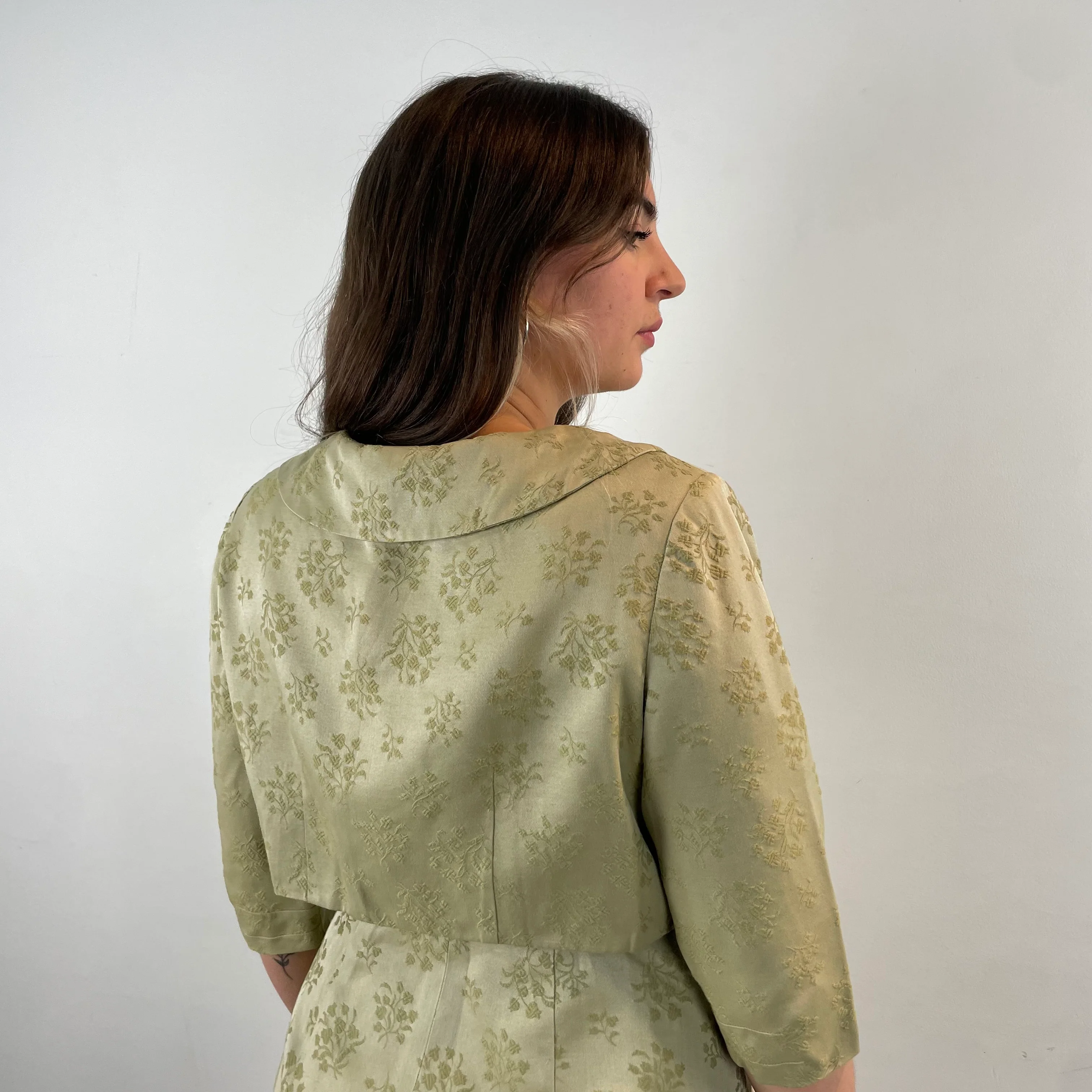 1960s Sage Green Brocade Dress and Bolero Set Medium/Small - Image 5