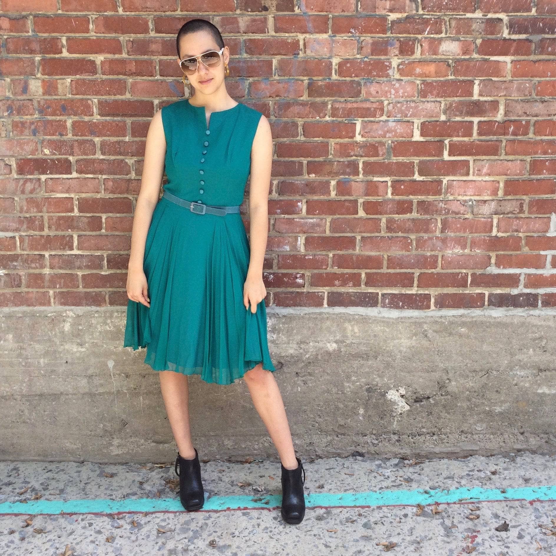 1960s Teal Chiffon Cocktail Dress S/M