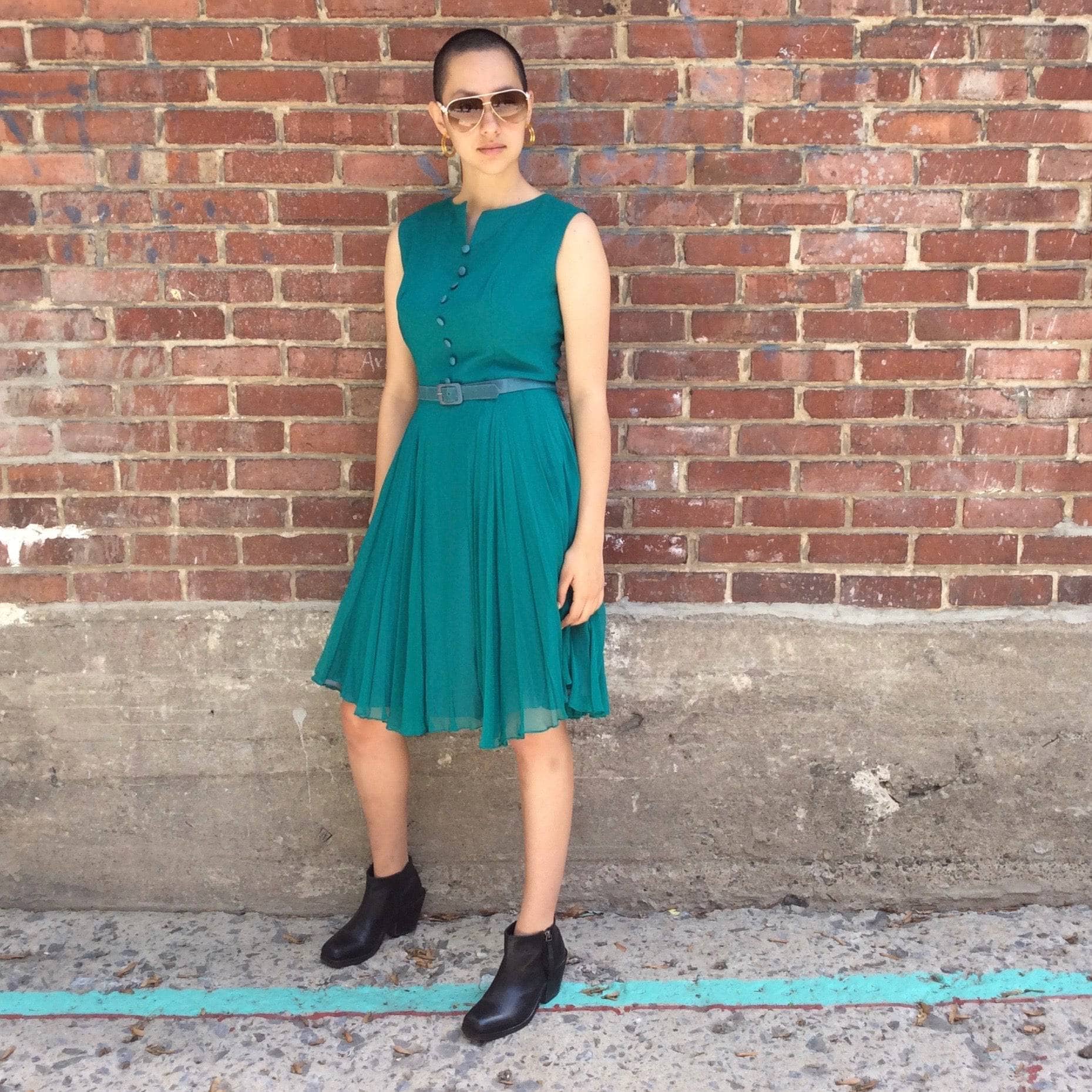 1960s Teal Chiffon Cocktail Dress S/M - Image 2