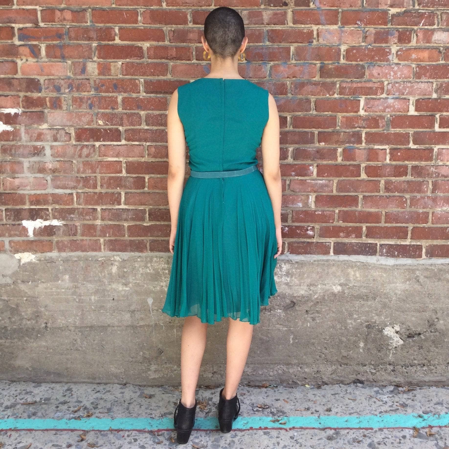 1960s Teal Chiffon Cocktail Dress S/M - Image 3