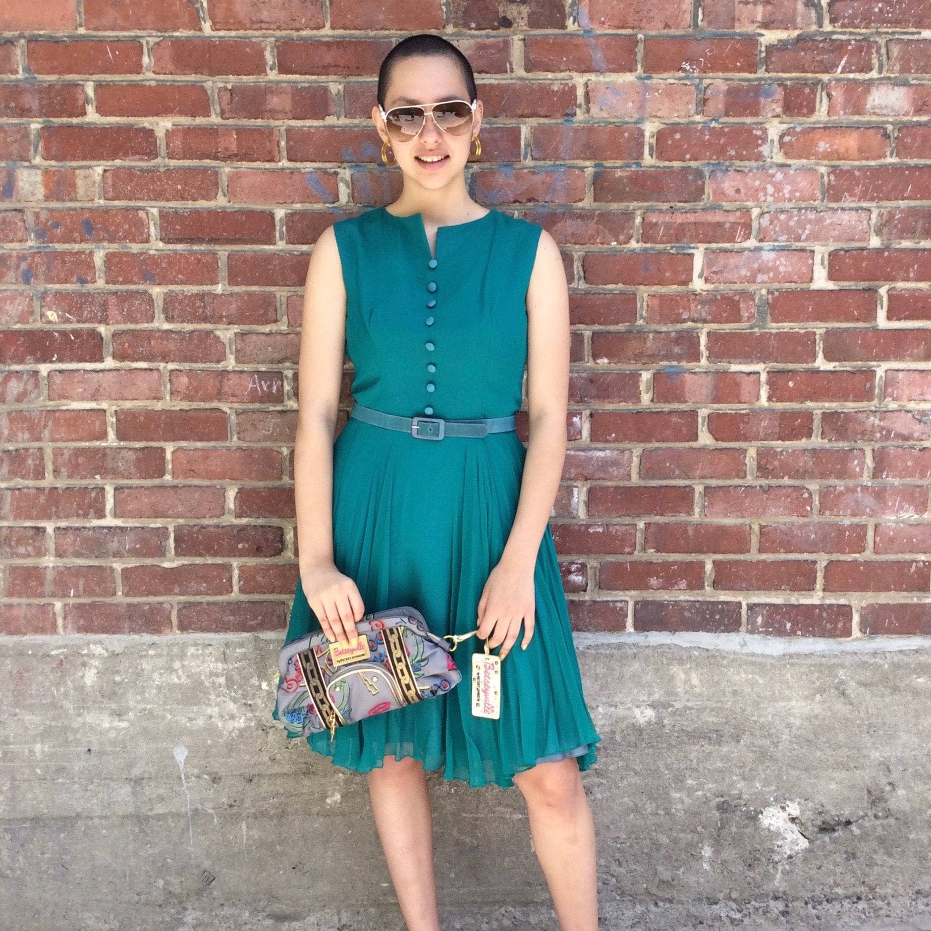 1960s Teal Chiffon Cocktail Dress S/M - Image 4