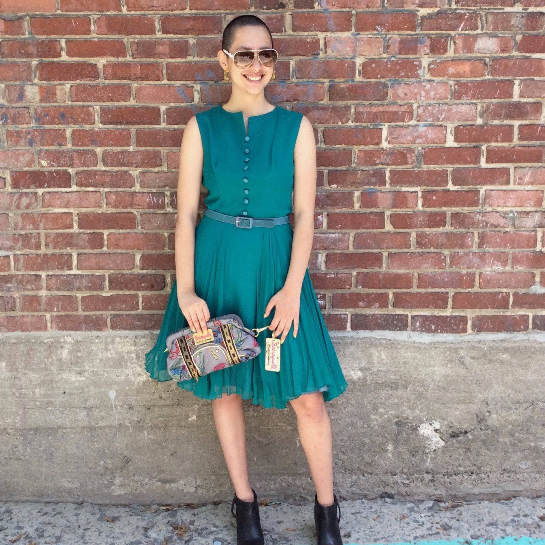 1960s Teal Chiffon Cocktail Dress S/M - Image 5