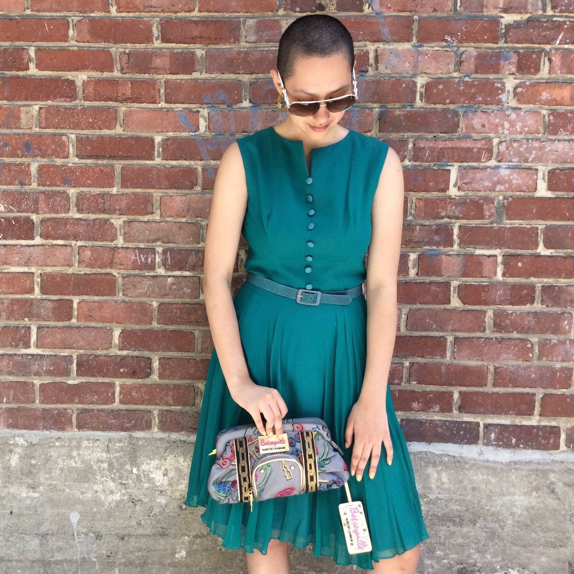 1960s Teal Chiffon Cocktail Dress S/M - Image 6