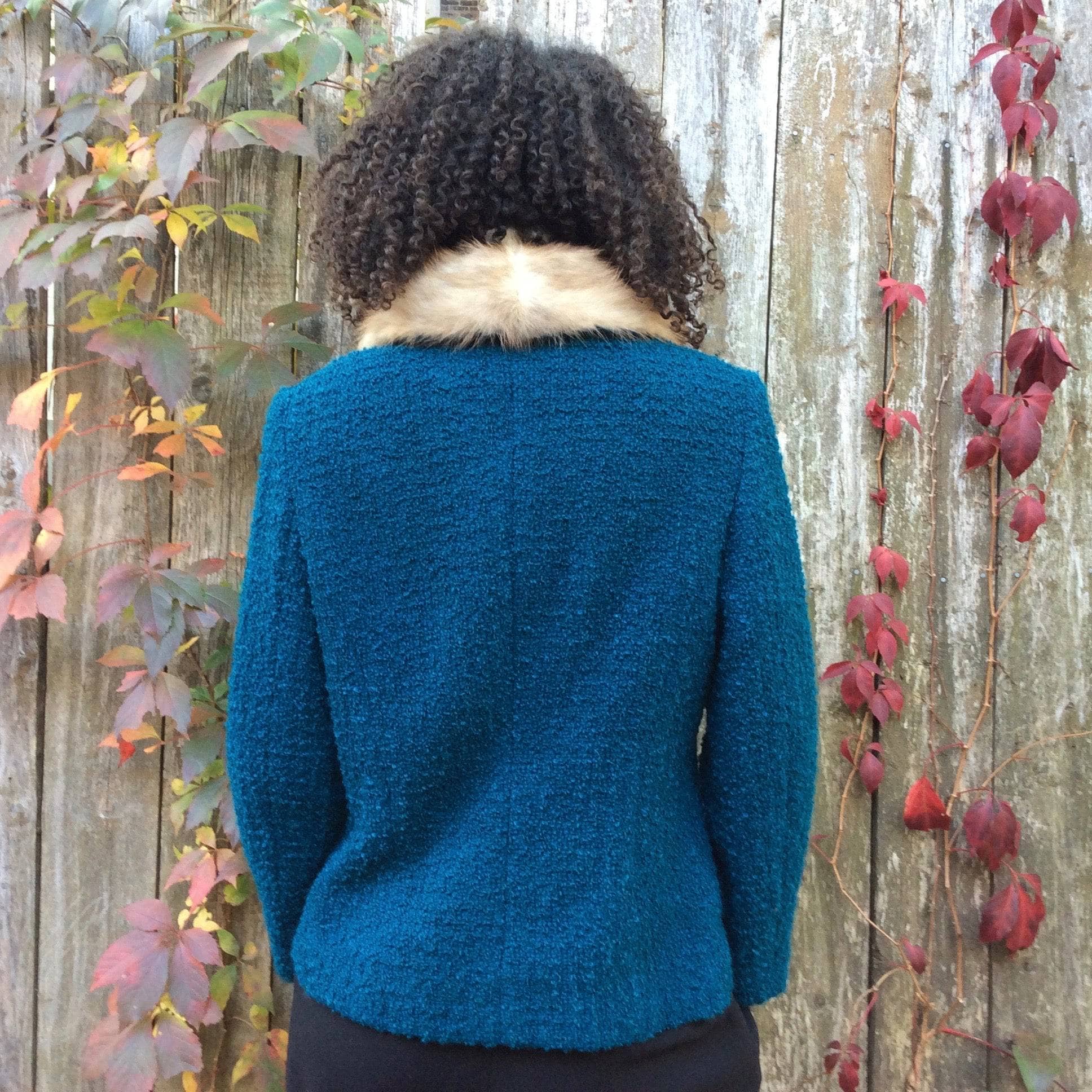 1960s Teal Wool Jacket With Fur Collar M - Image 2