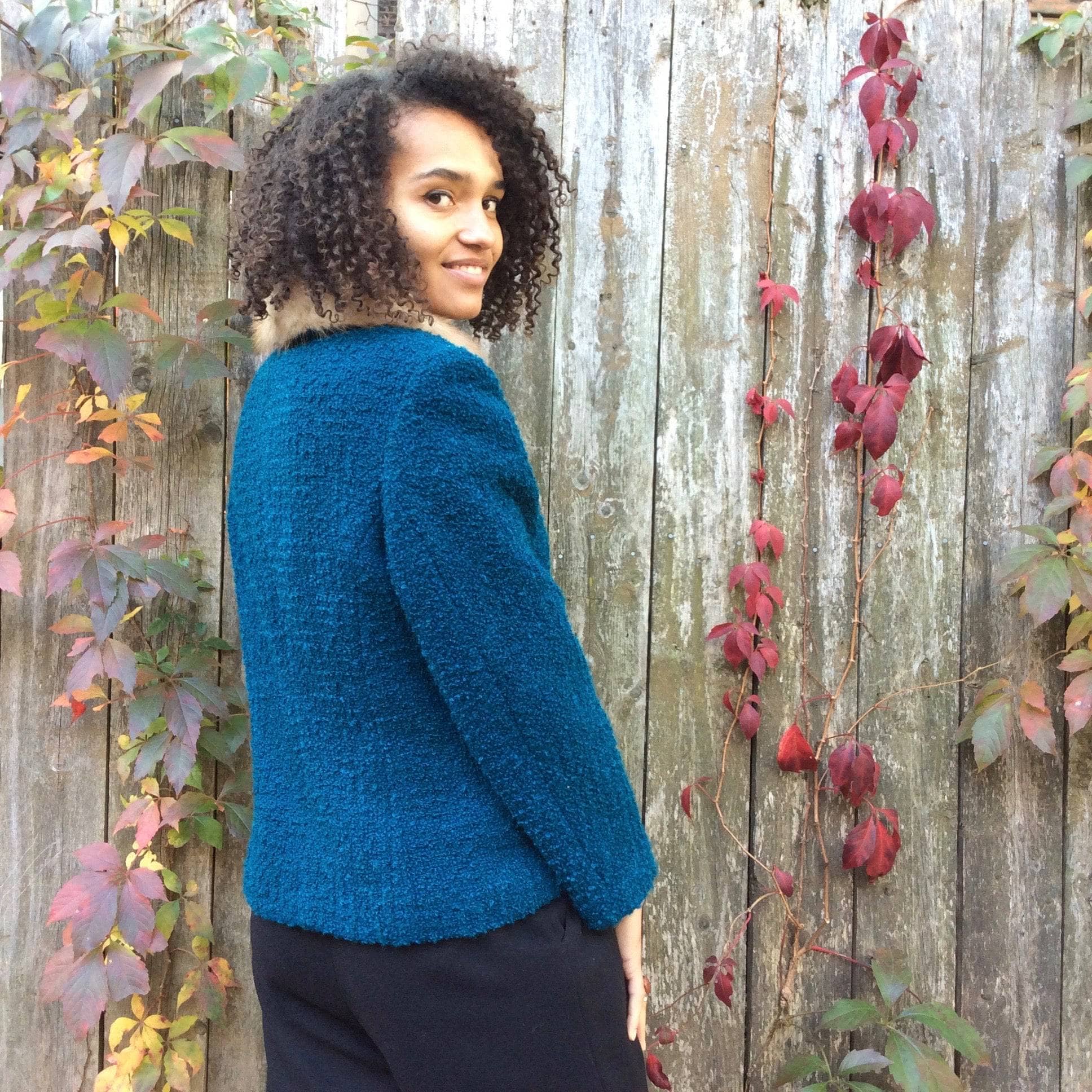 1960s Teal Wool Jacket With Fur Collar M - Image 5