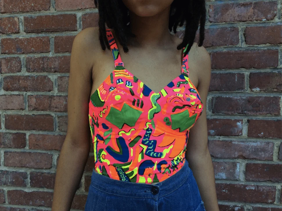1960s Upcycled Hand Painted Bustier Top Small