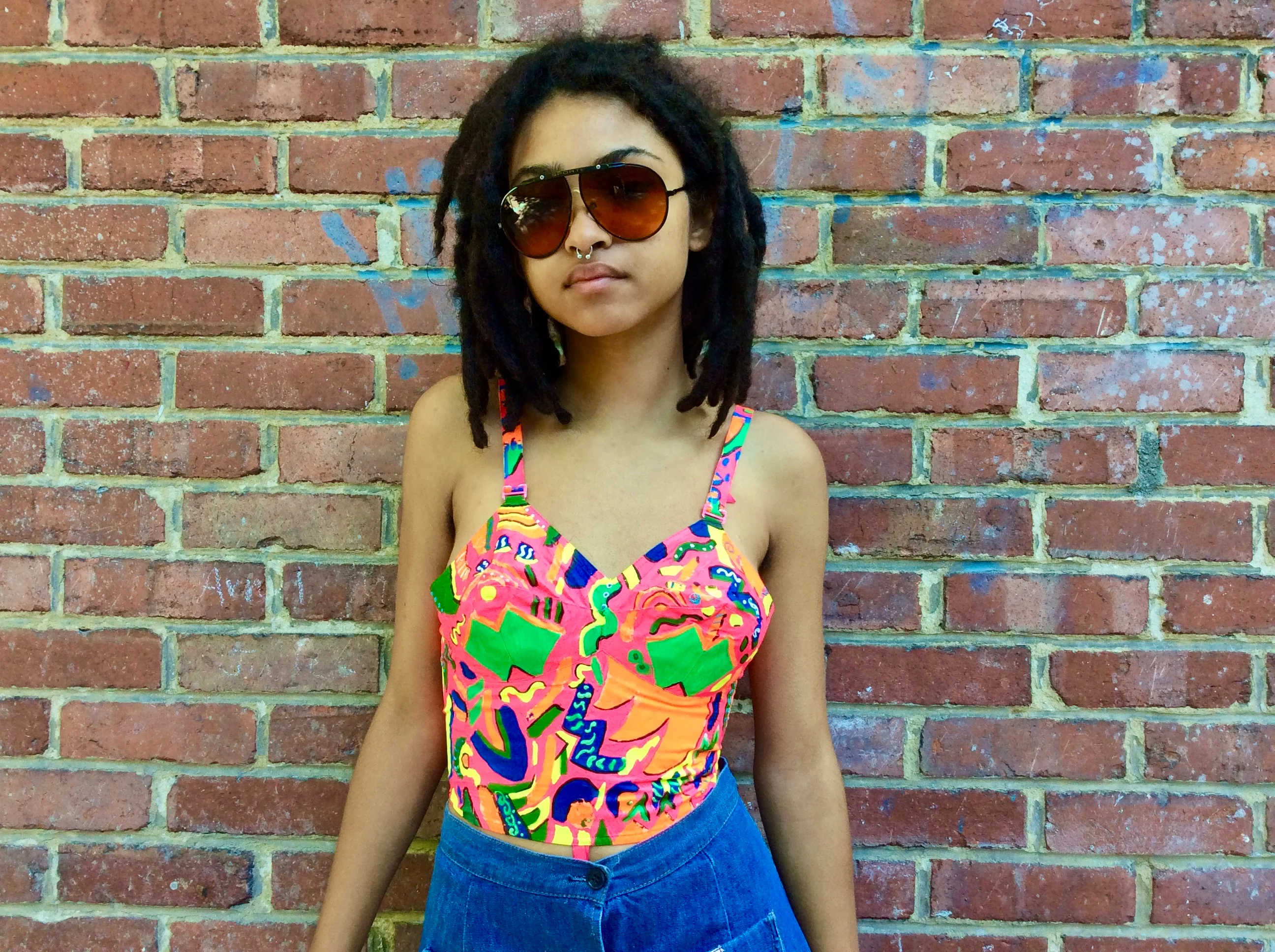 1960s Upcycled Hand Painted Bustier Top Small - Image 2