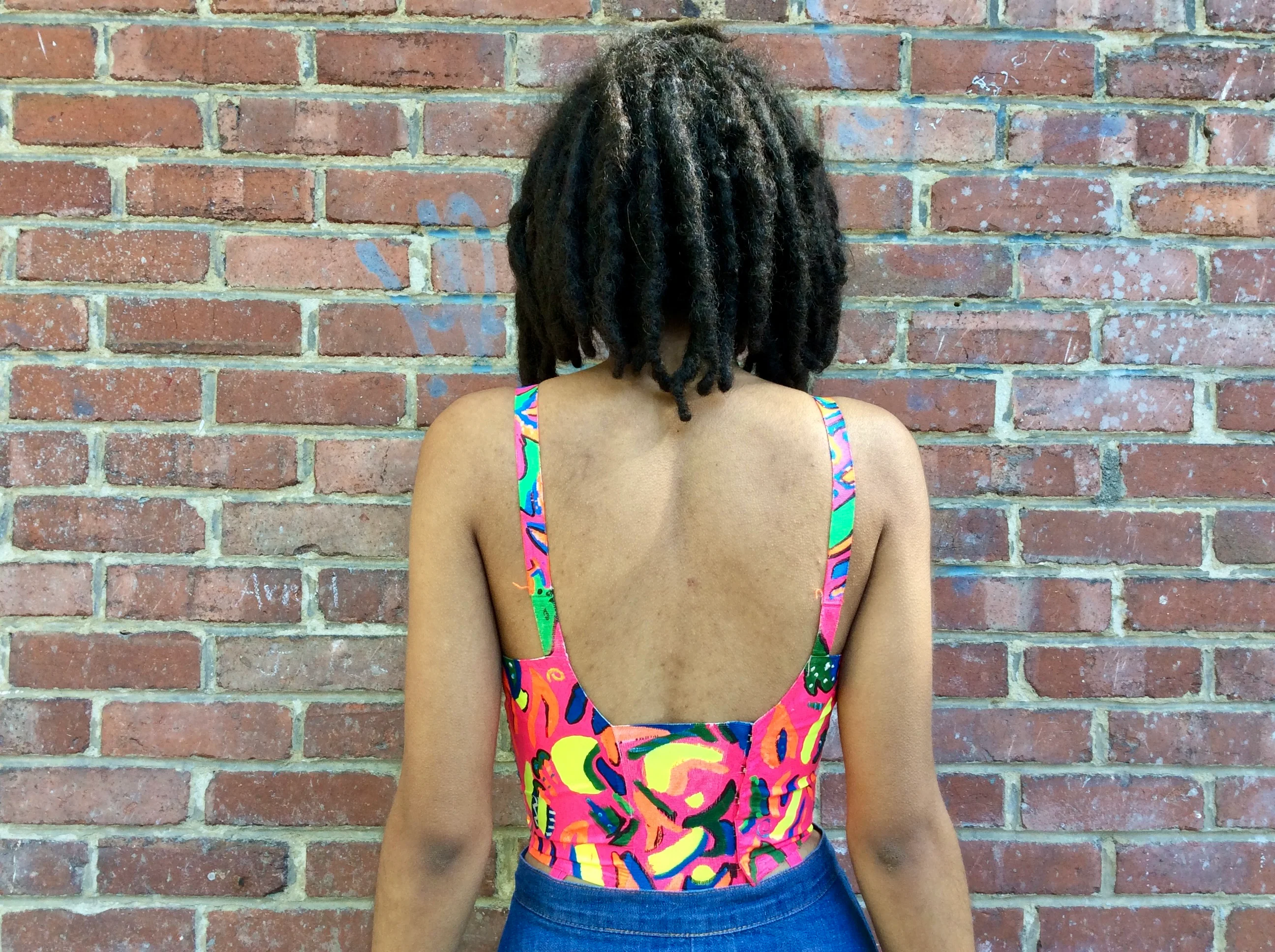 1960s Upcycled Hand Painted Bustier Top Small - Image 5