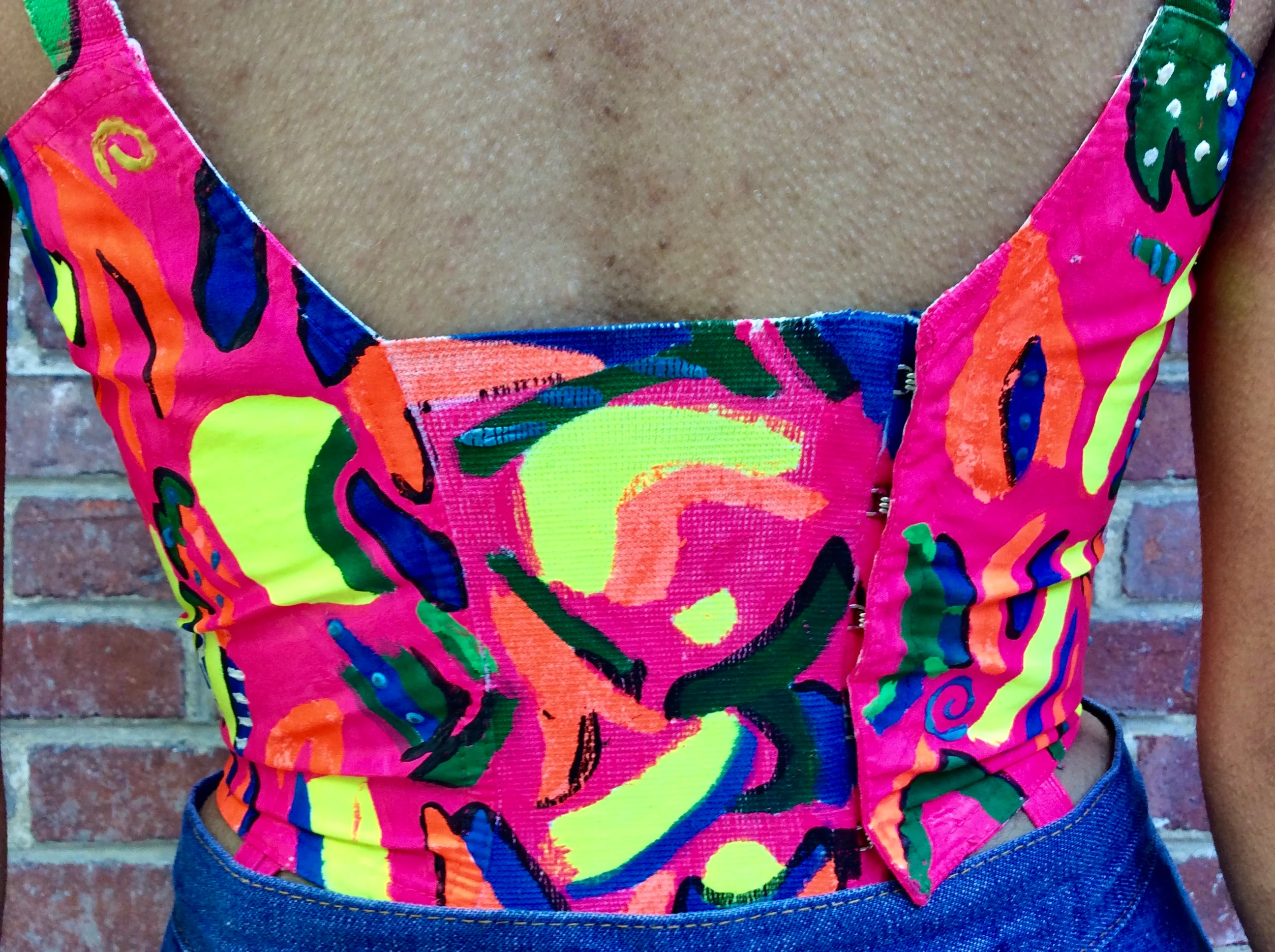 1960s Upcycled Hand Painted Bustier Top Small - Image 6