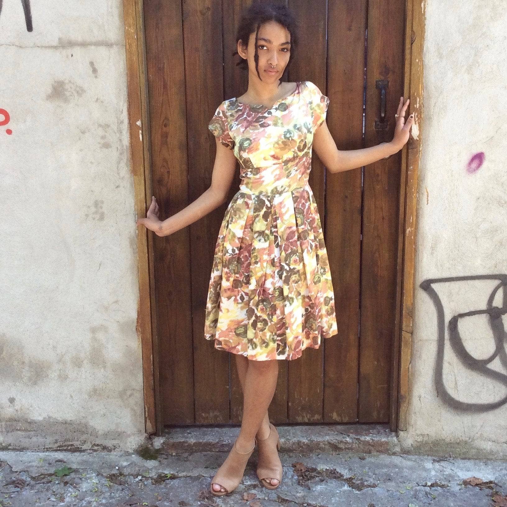 1960s Vintage floral print petite dress Extra Small