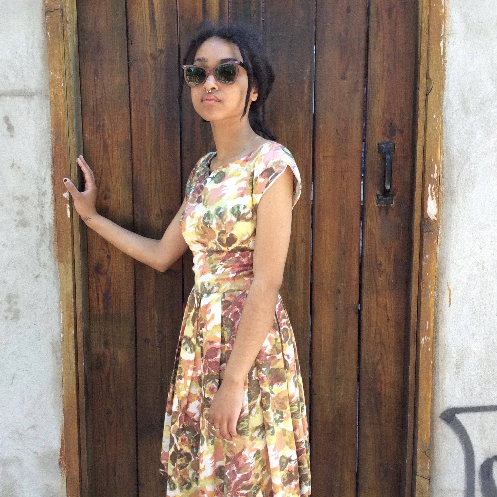 1960s Vintage floral print petite dress Extra Small - Image 4