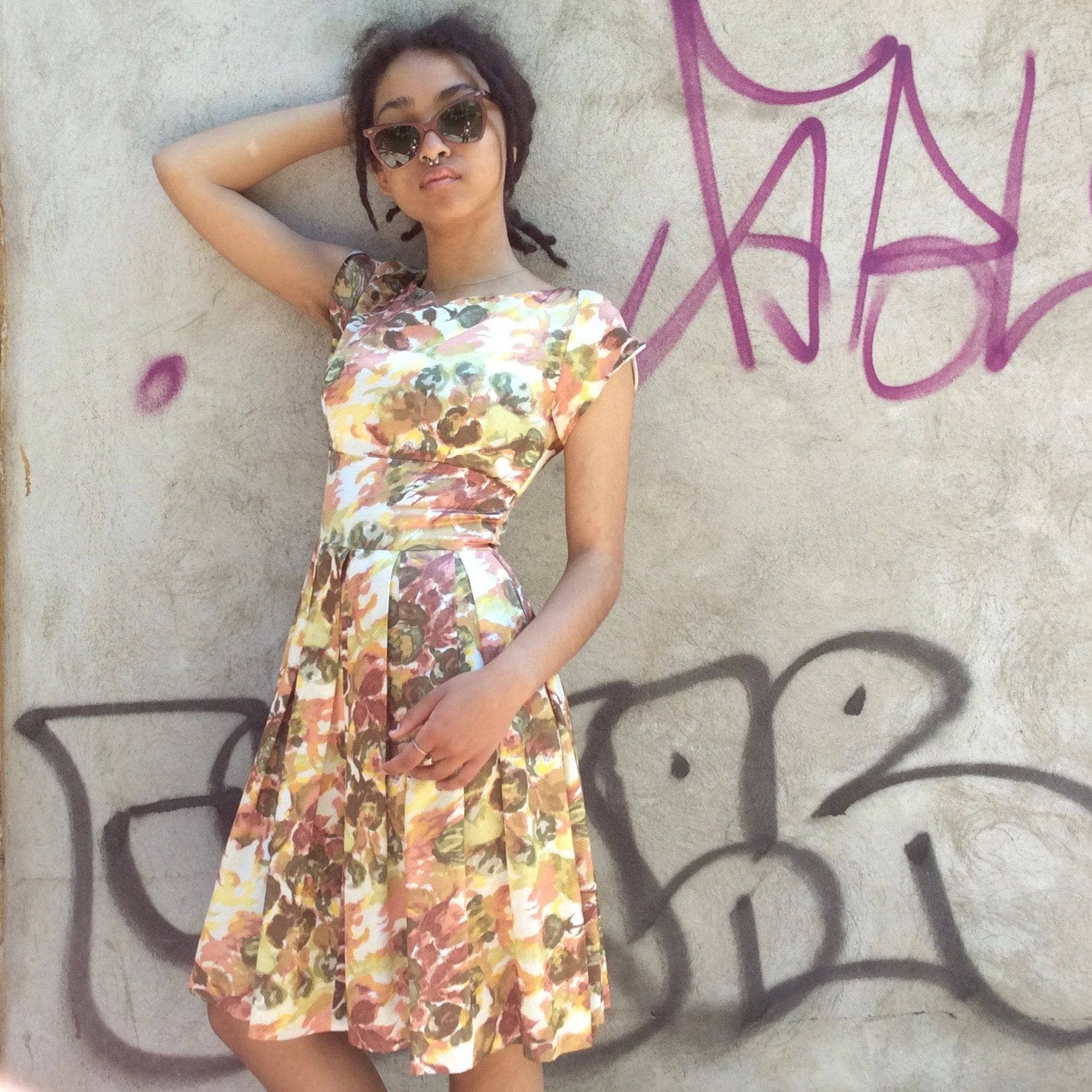 1960s Vintage floral print petite dress Extra Small - Image 5