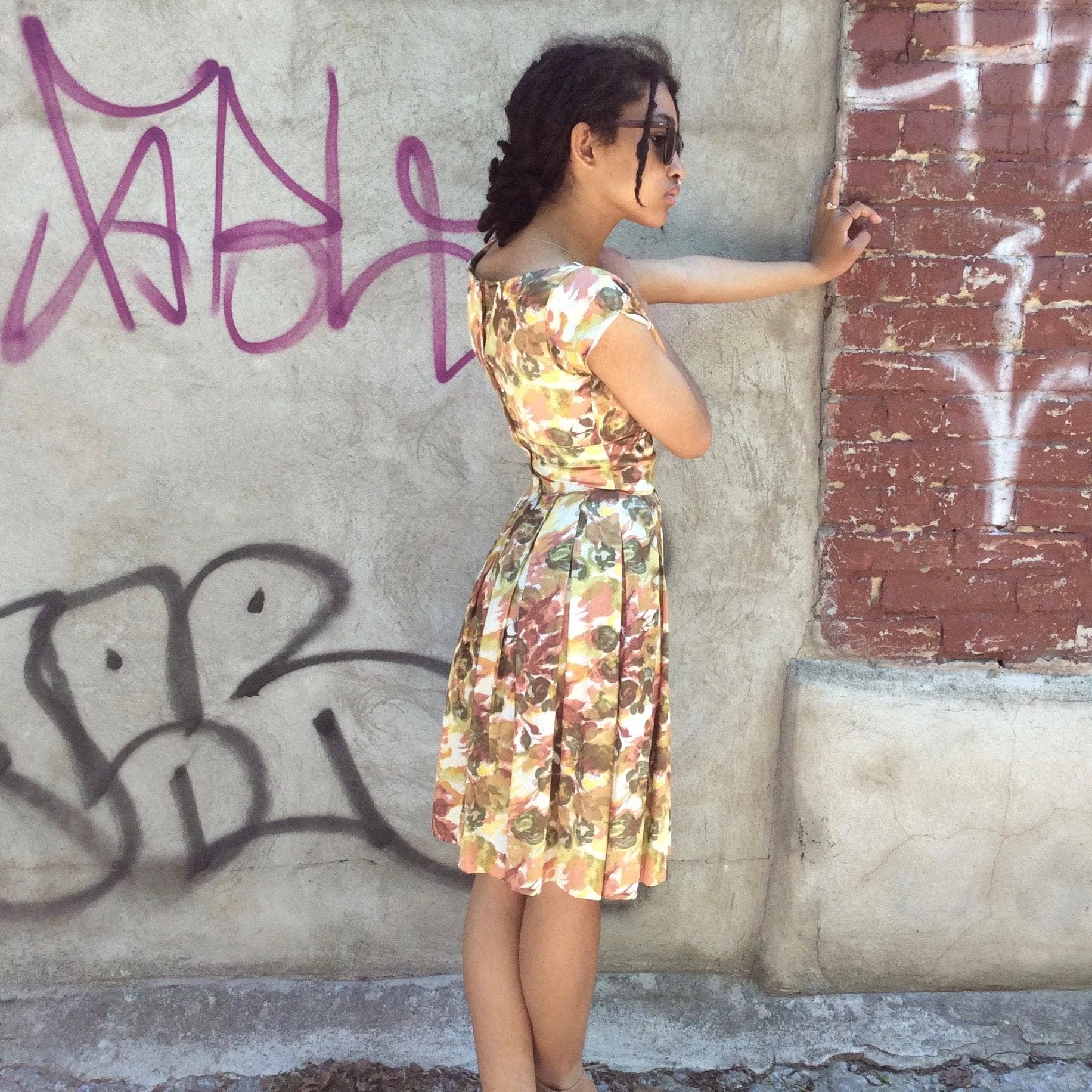 1960s Vintage floral print petite dress Extra Small - Image 6