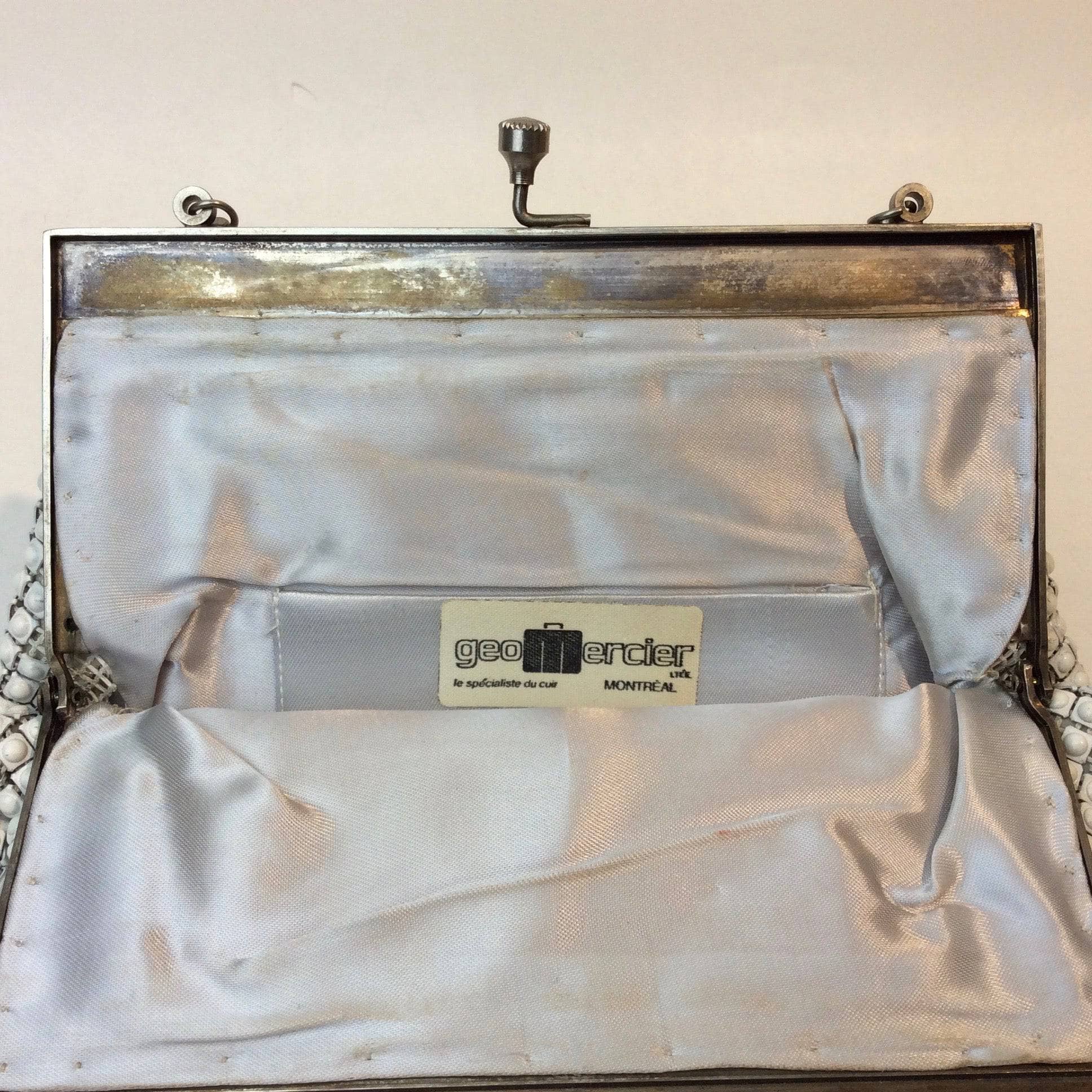 1960s "Geo Mercier" White Beaded Textured Evening Bag - Image 3