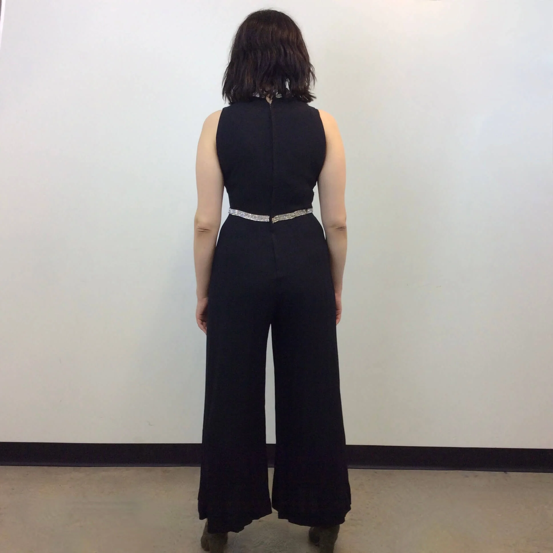 1960s Wide Leg Black Evening Jumpsuit Medium - Image 4