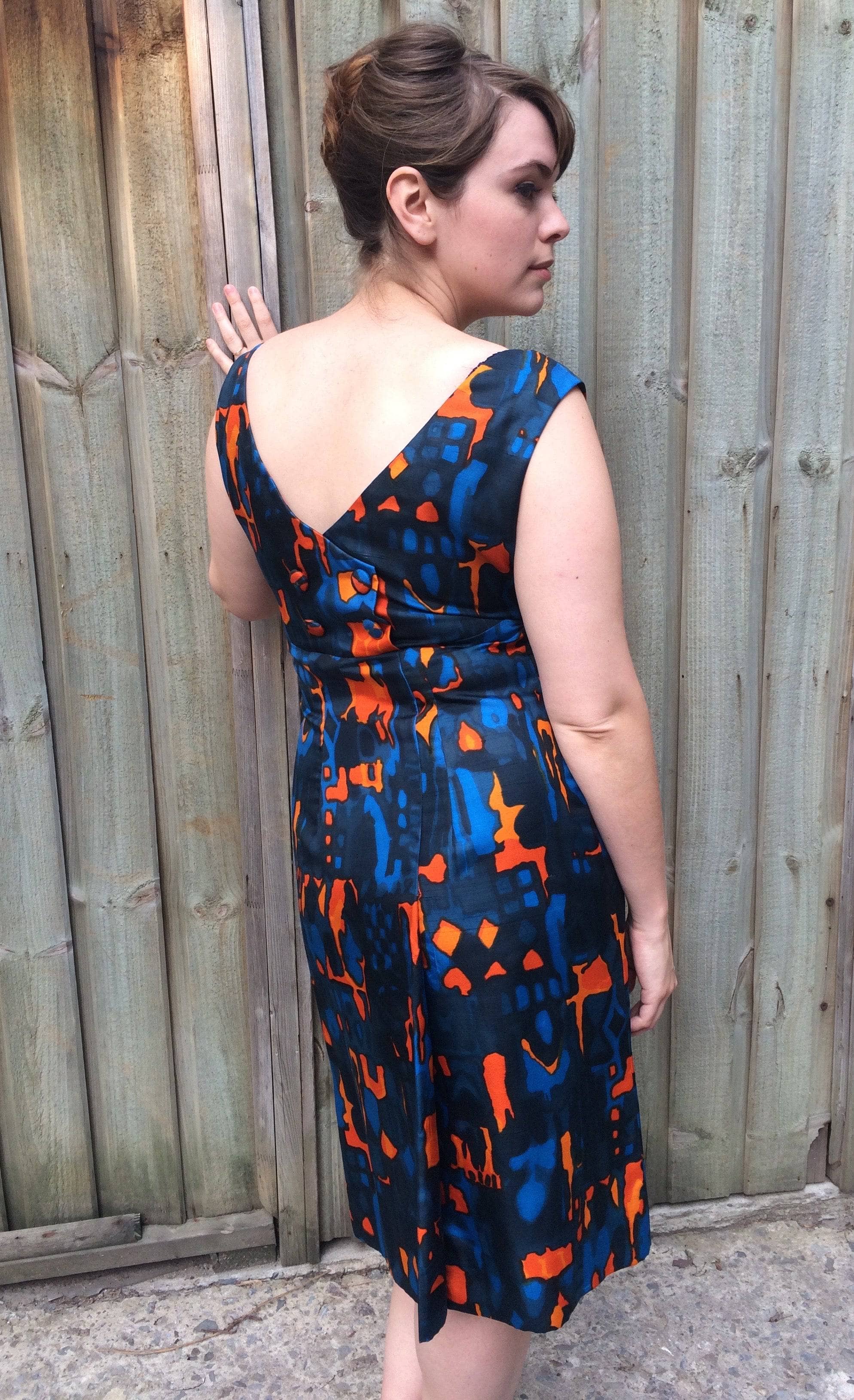 1960s Wrap Back Sleeveless Silk Cocktail Dress M - Image 3