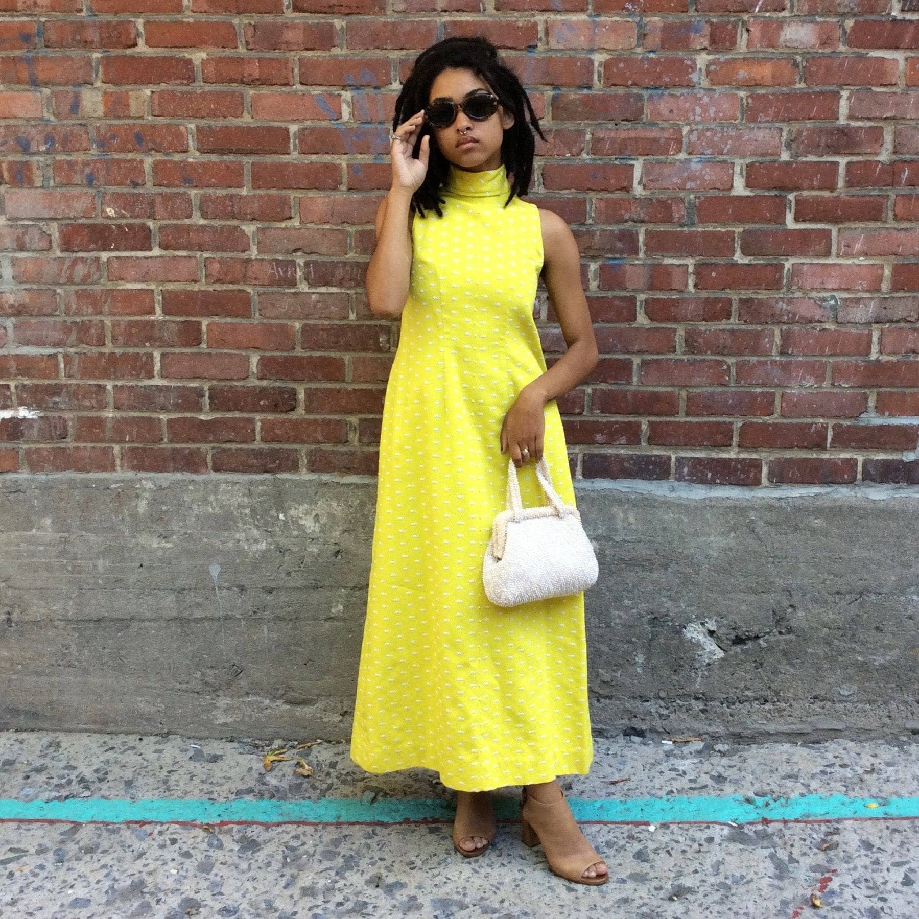 1960s Yellow Maxi Cotton Gown Extra-Small/ Small