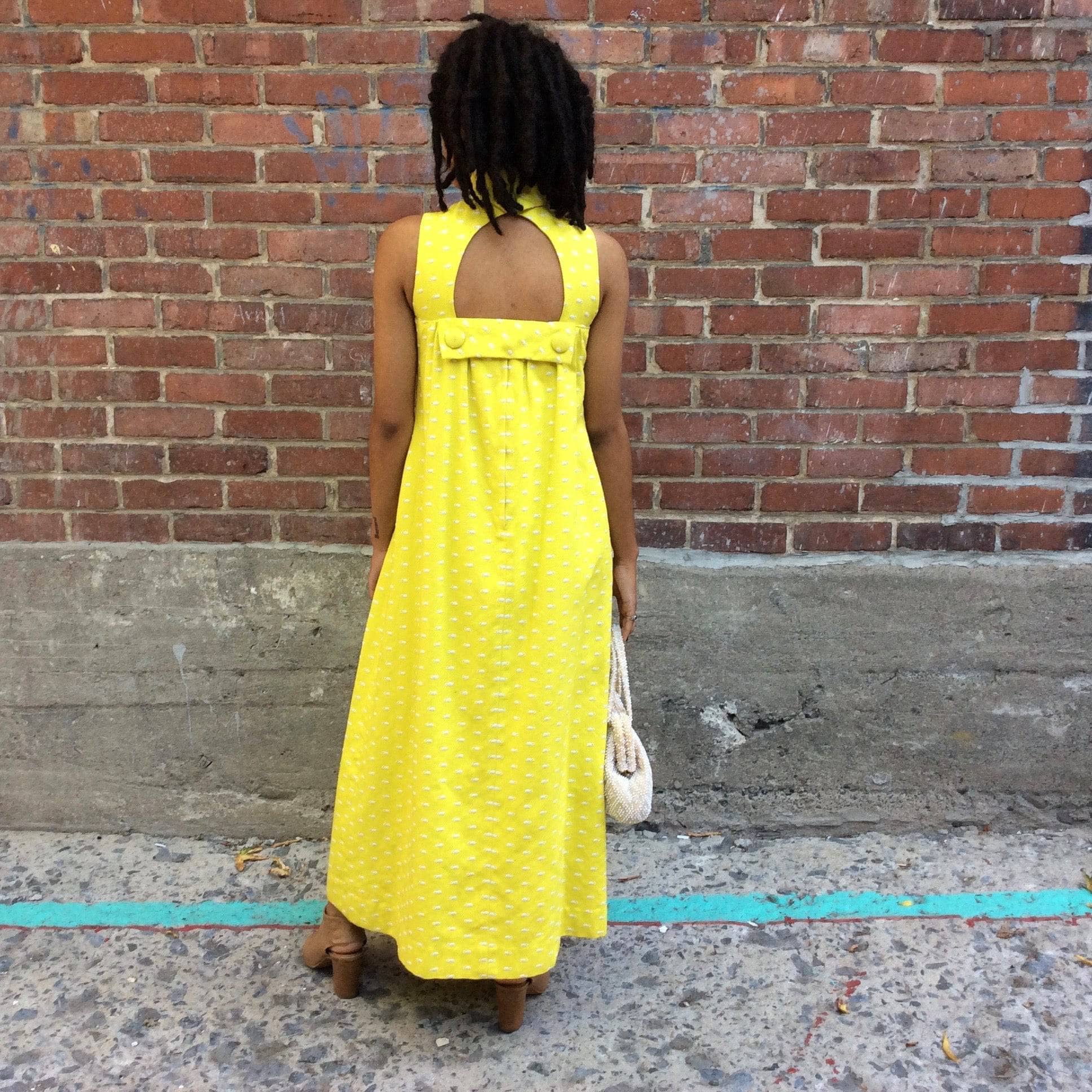1960s Yellow Maxi Cotton Gown Extra-Small/ Small - Image 2