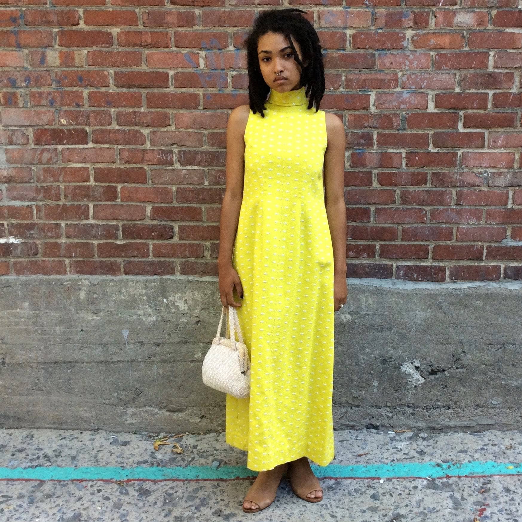 1960s Yellow Maxi Cotton Gown Extra-Small/ Small - Image 3
