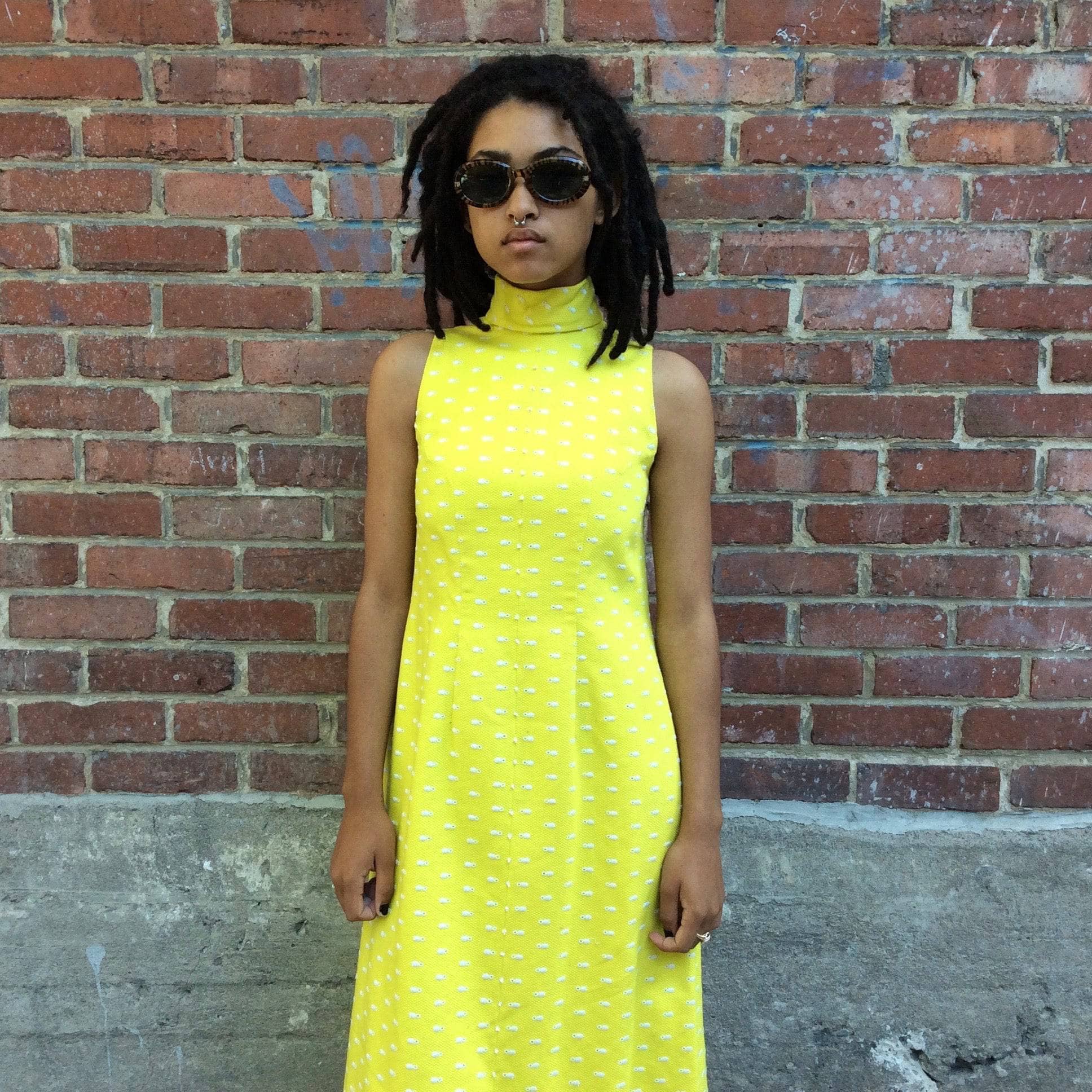 1960s Yellow Maxi Cotton Gown Extra-Small/ Small - Image 4