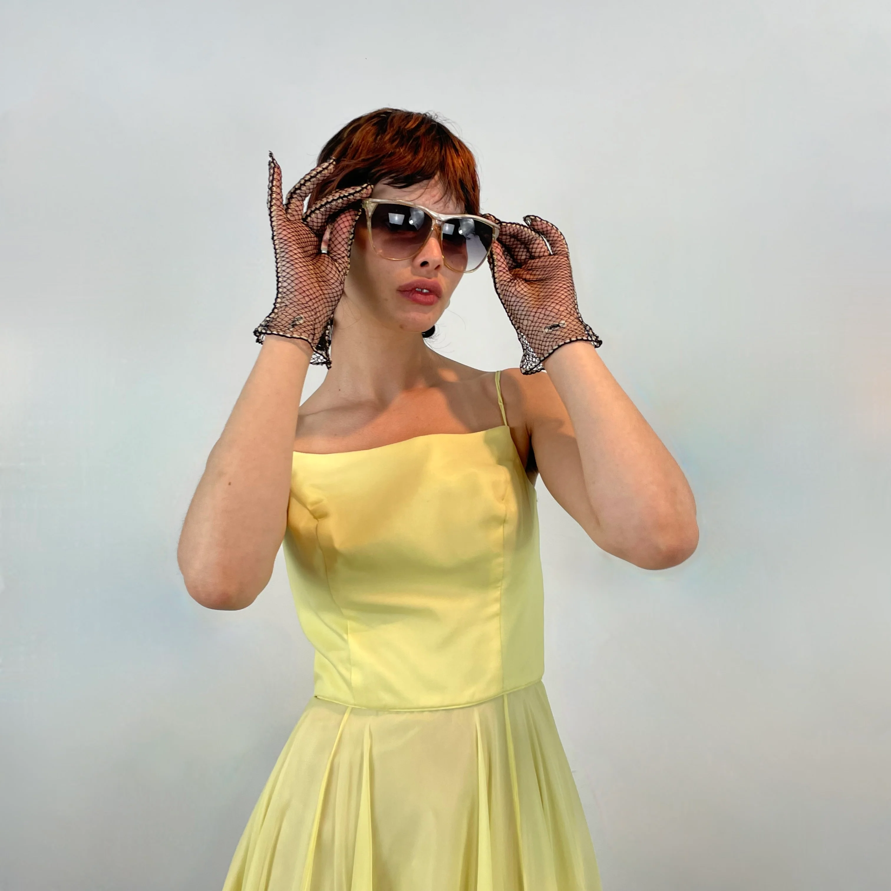 1960s Yellow Silk Chiffon Cocktail/ Prom Dress Small - Image 6