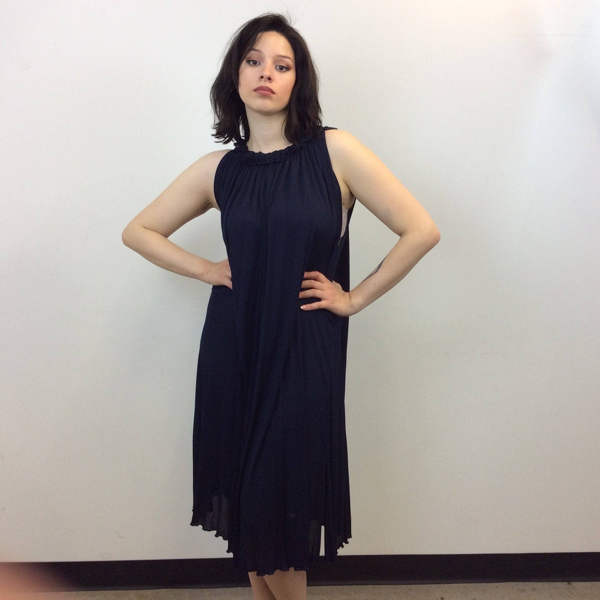 1970-80s Jean Varon Designer Navy Blue Tent Midi Dress M/L - Image 3